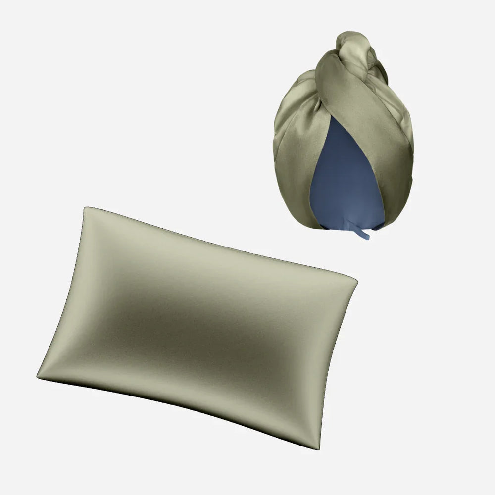 Шовкова наволочка і тюрбан в оливковому кольорі від Molodo