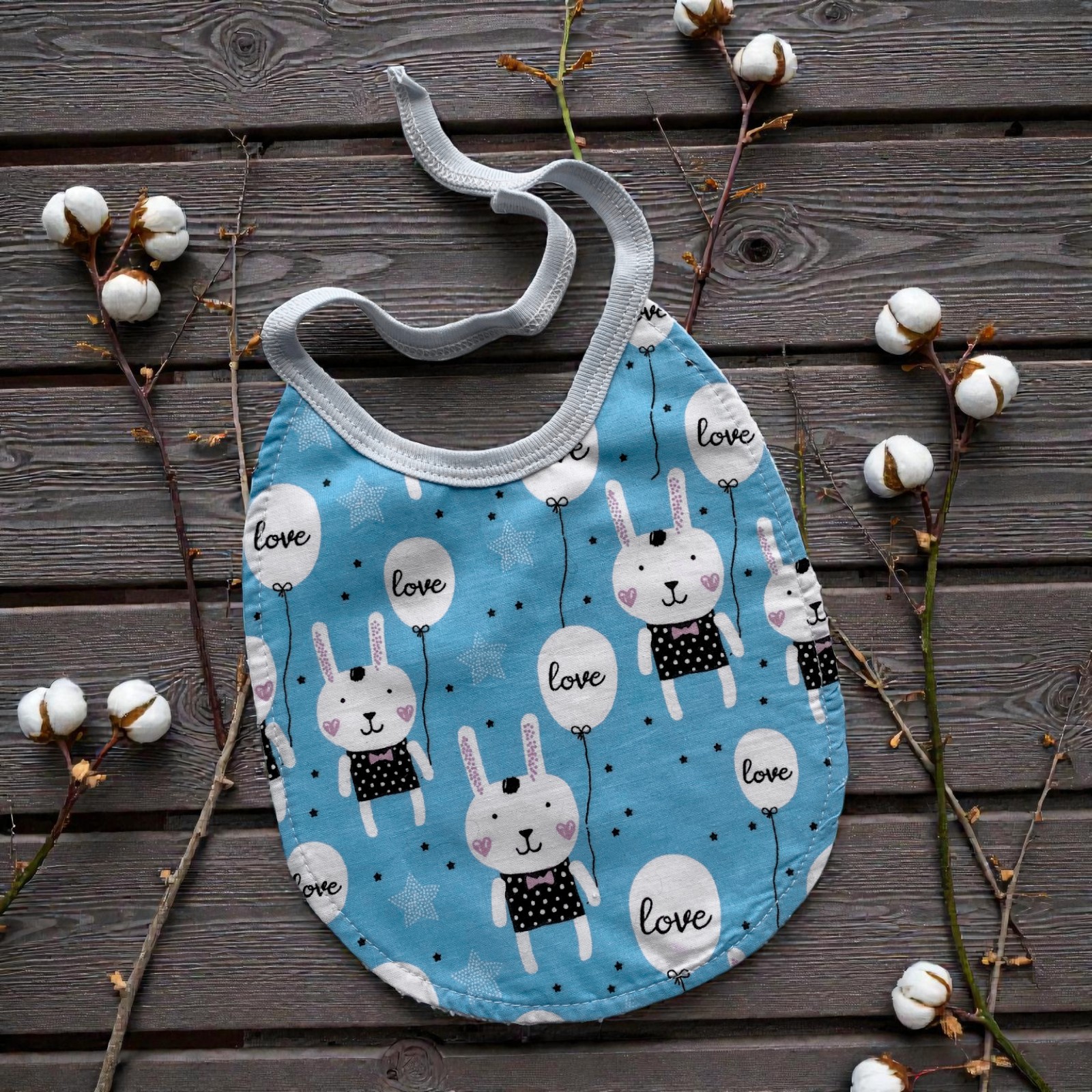 Непромокаючий слинявчик на завязках Котики блакитний