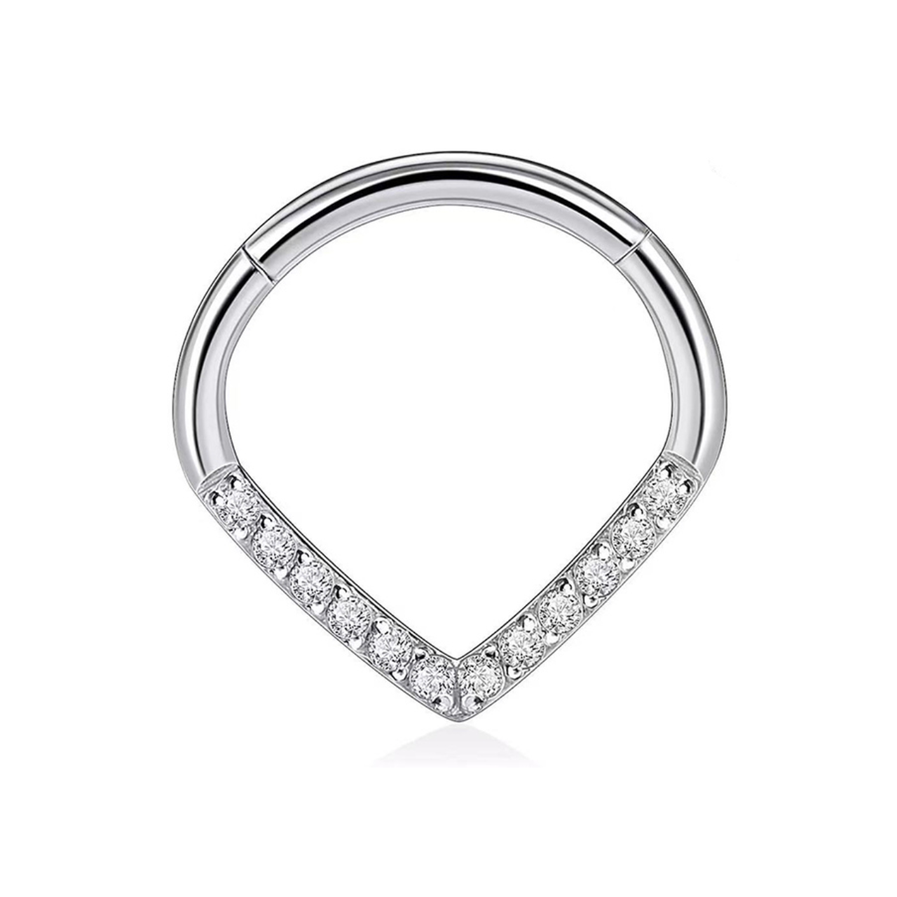 Clicker Ring with V-Shaped Crystal Detail