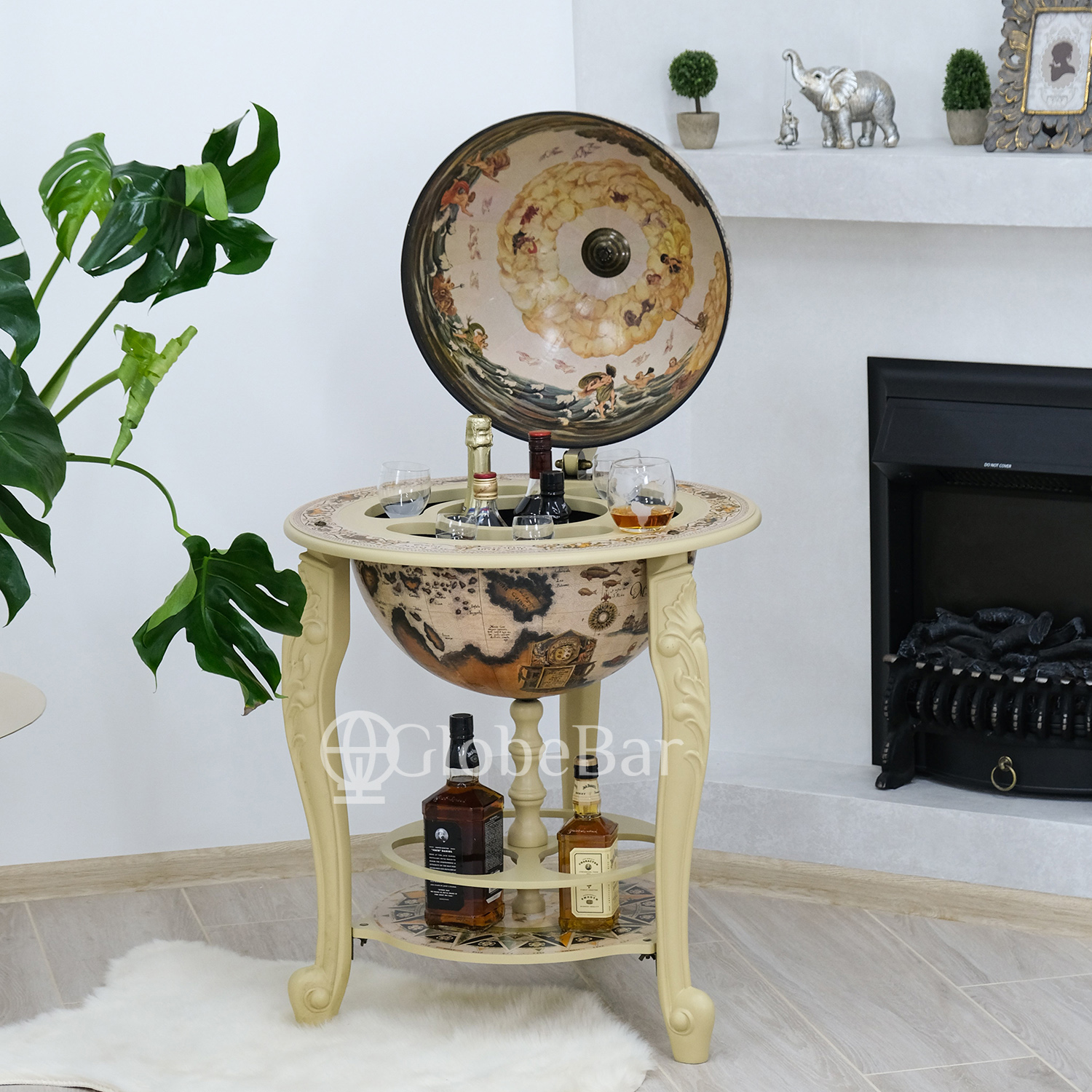 Глобус напольный бар на 5-6 бутылок, диаметр 45 см, айвори (61 х 61 х 97 см), 45045W-M