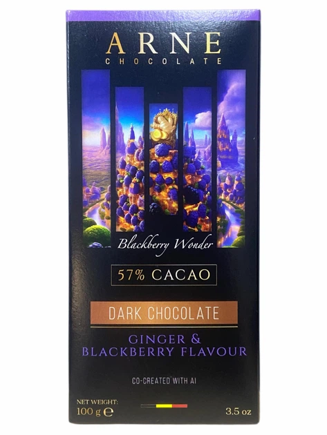 Шоколад чорний 57% зі шматочками імбиру та натуральним смаком ожини Arne 100г