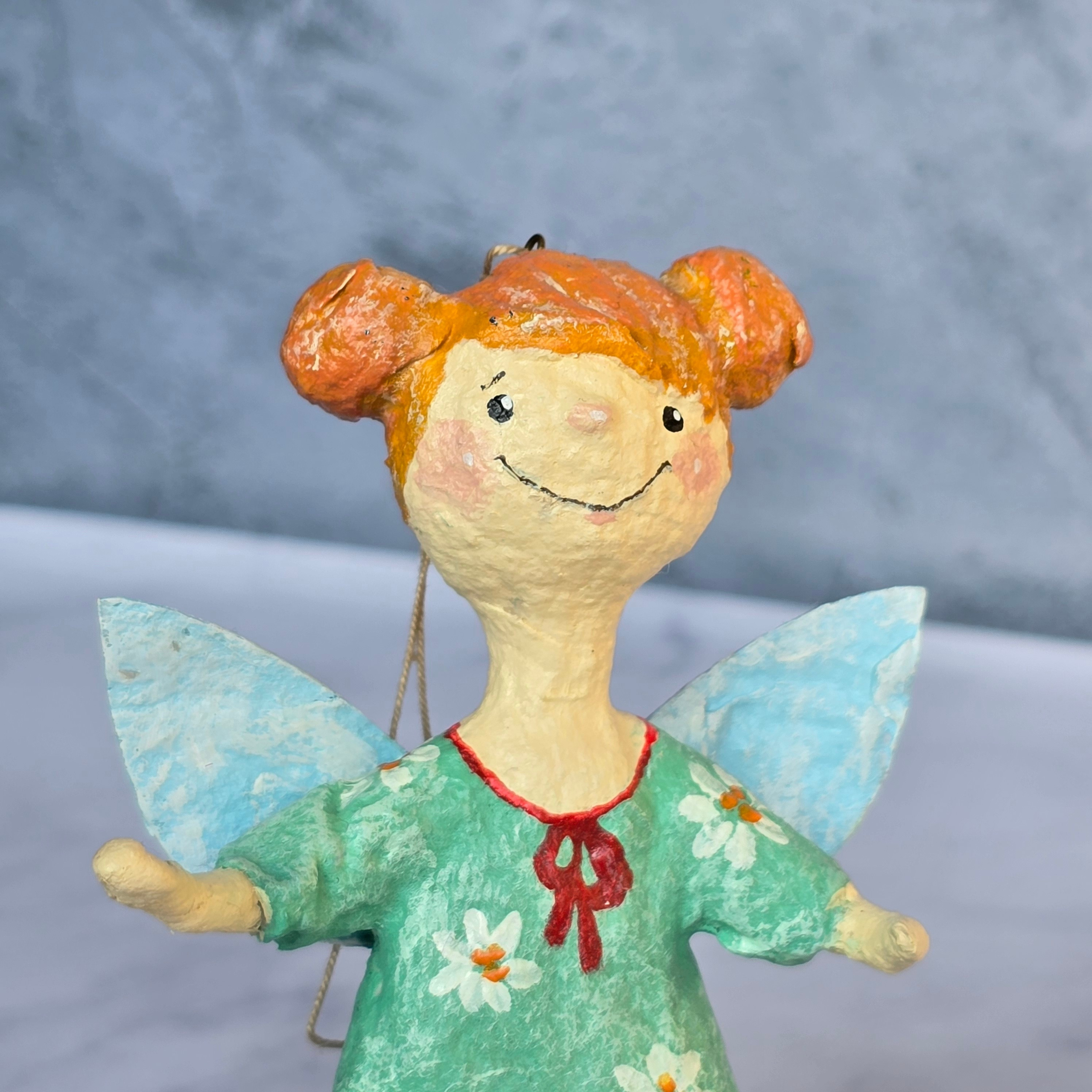 Collectable Cotton ornament Angel in green dress with white flowers