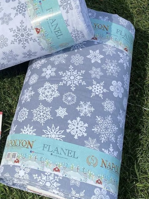 Постільний комплект Фланель преміум Сніжинки на сірому