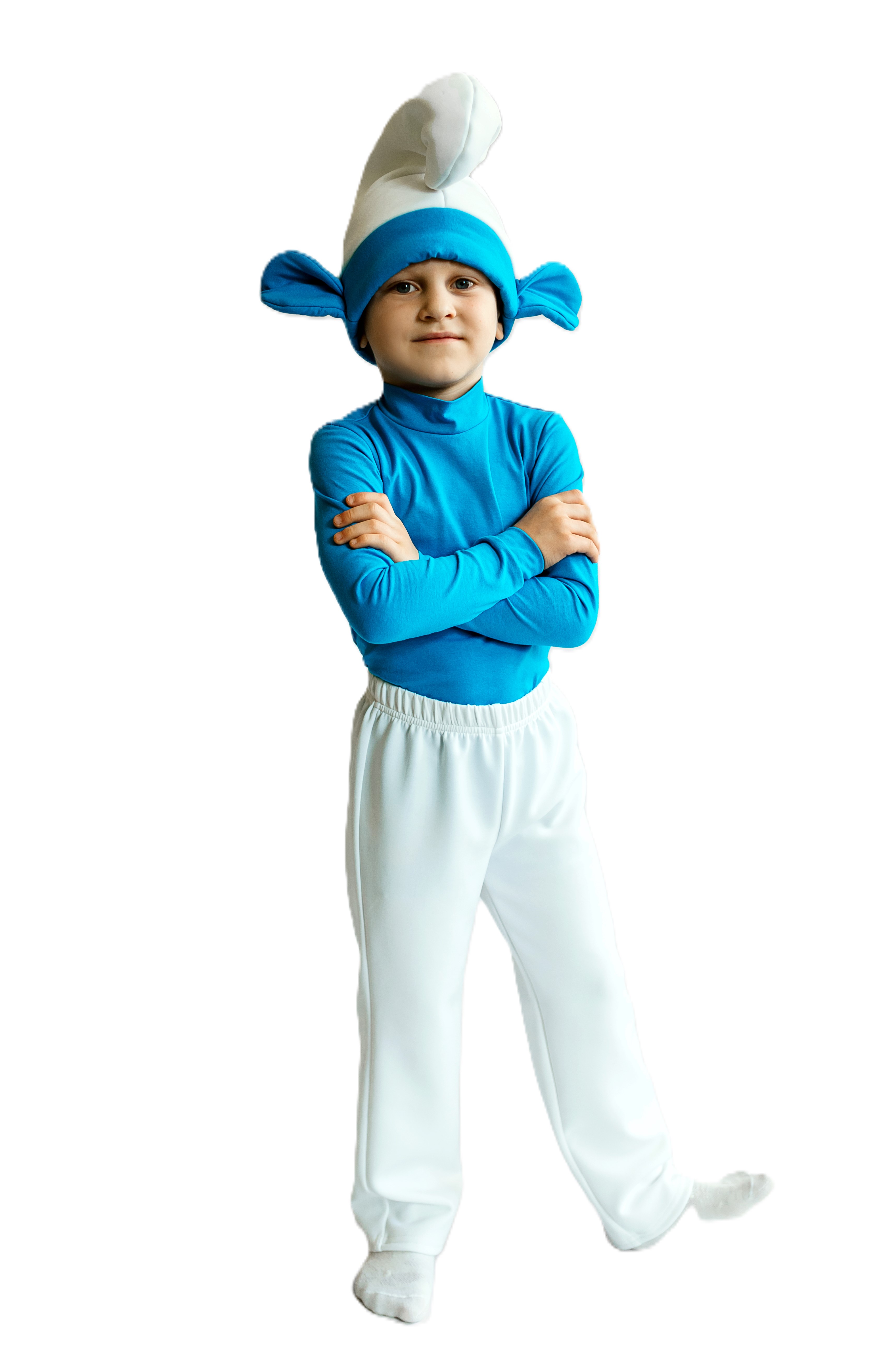 Boys Smurf Costume – Blue Top, White Pants, Tail & Hat by Sashka