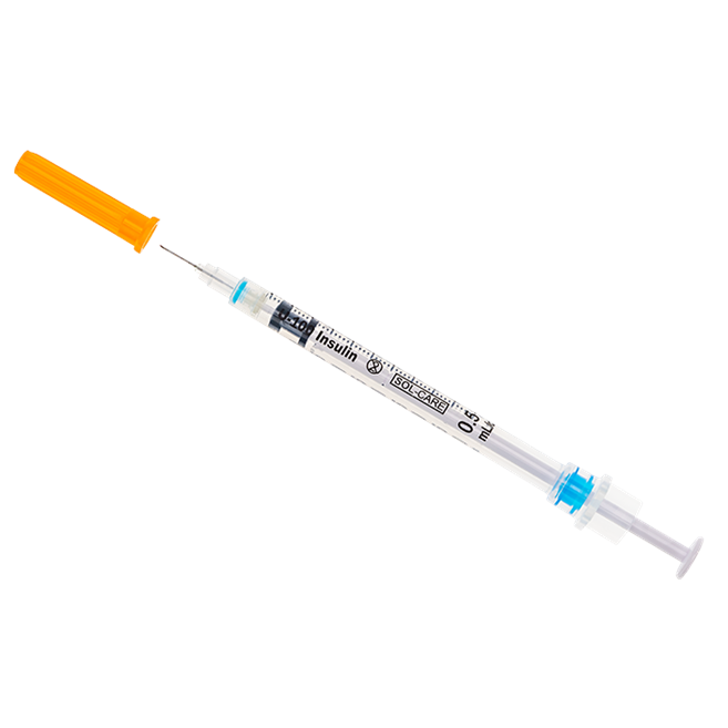 Insulin Syringe with Fixed Needle, Box of 100 - 27G x 8mm
