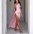 Sexy One Shoulder Satin Slit Dress For Women | Elegant Slim Fit Dress