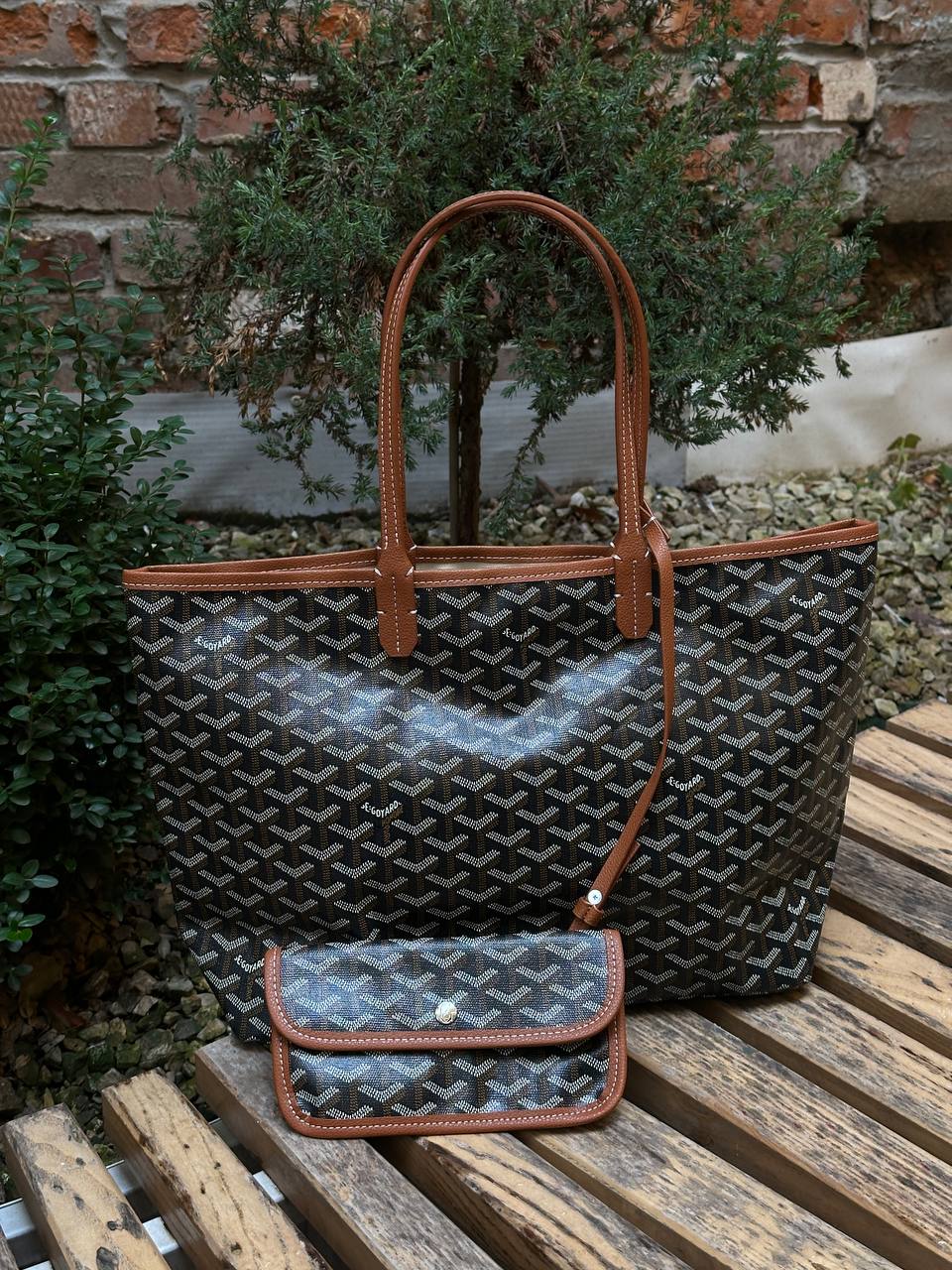 GOYARD Saint Louis PM Coated Canvas Tote bag Brown Black Ex