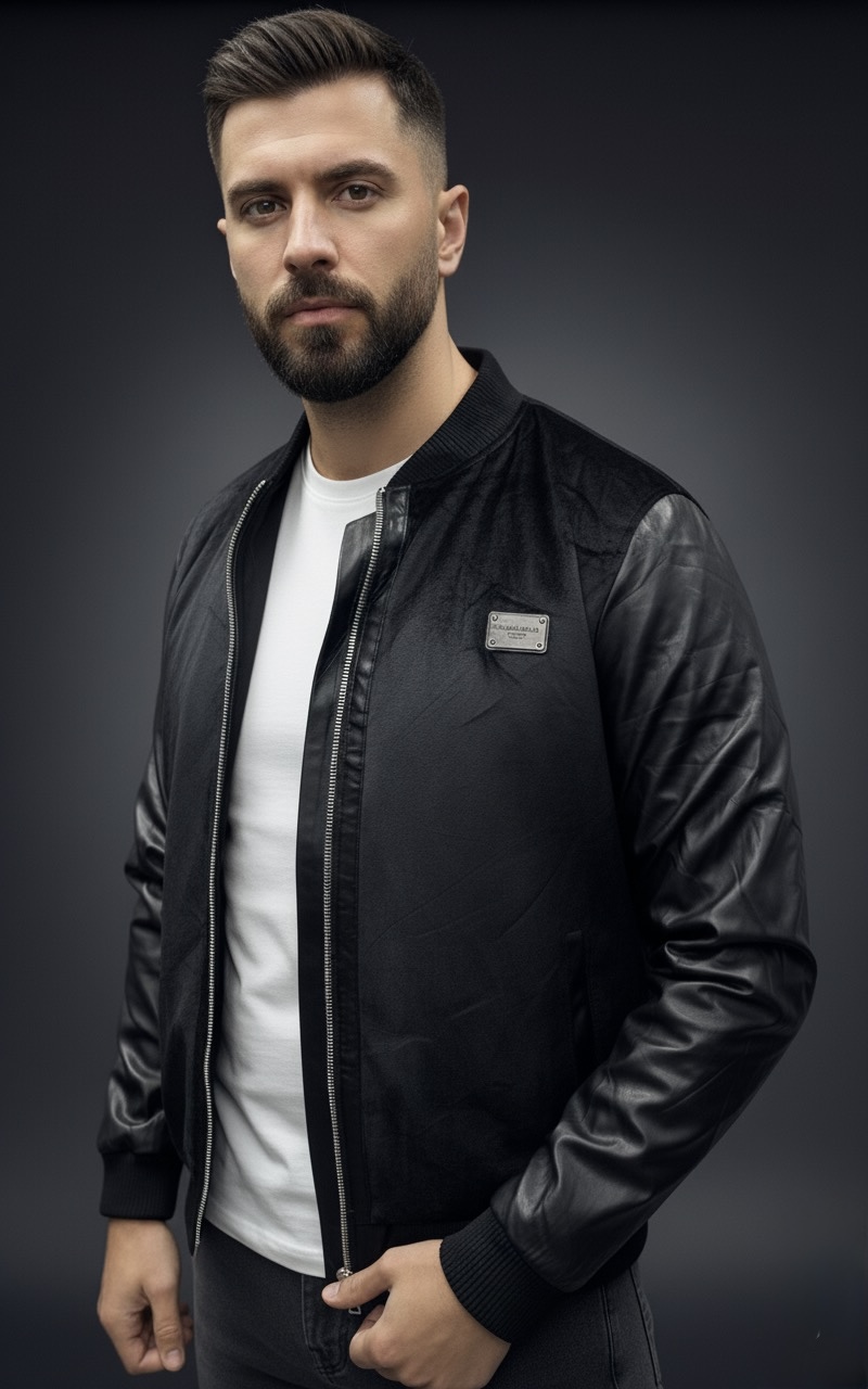 Ексклюзивна демісезонна чоловіча куртка з еко шкіри black : стильний чорний бомбер, преміум якість для весни та осені. Офіційний сайт