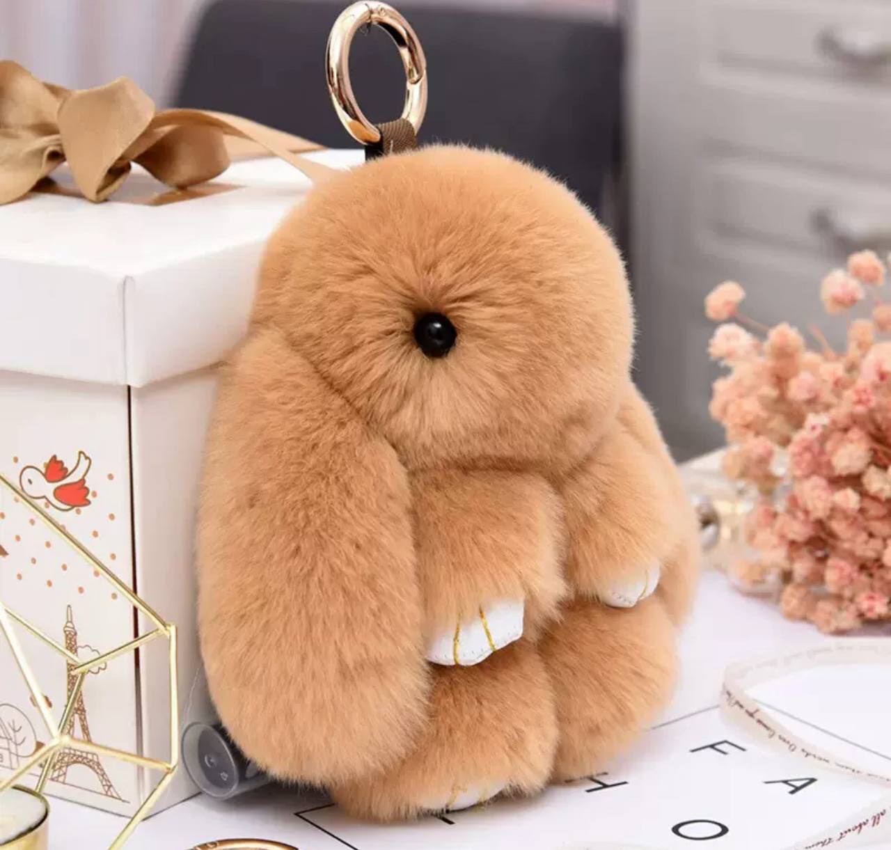 Брелок іграшка пухнастий зайчик, коричневий