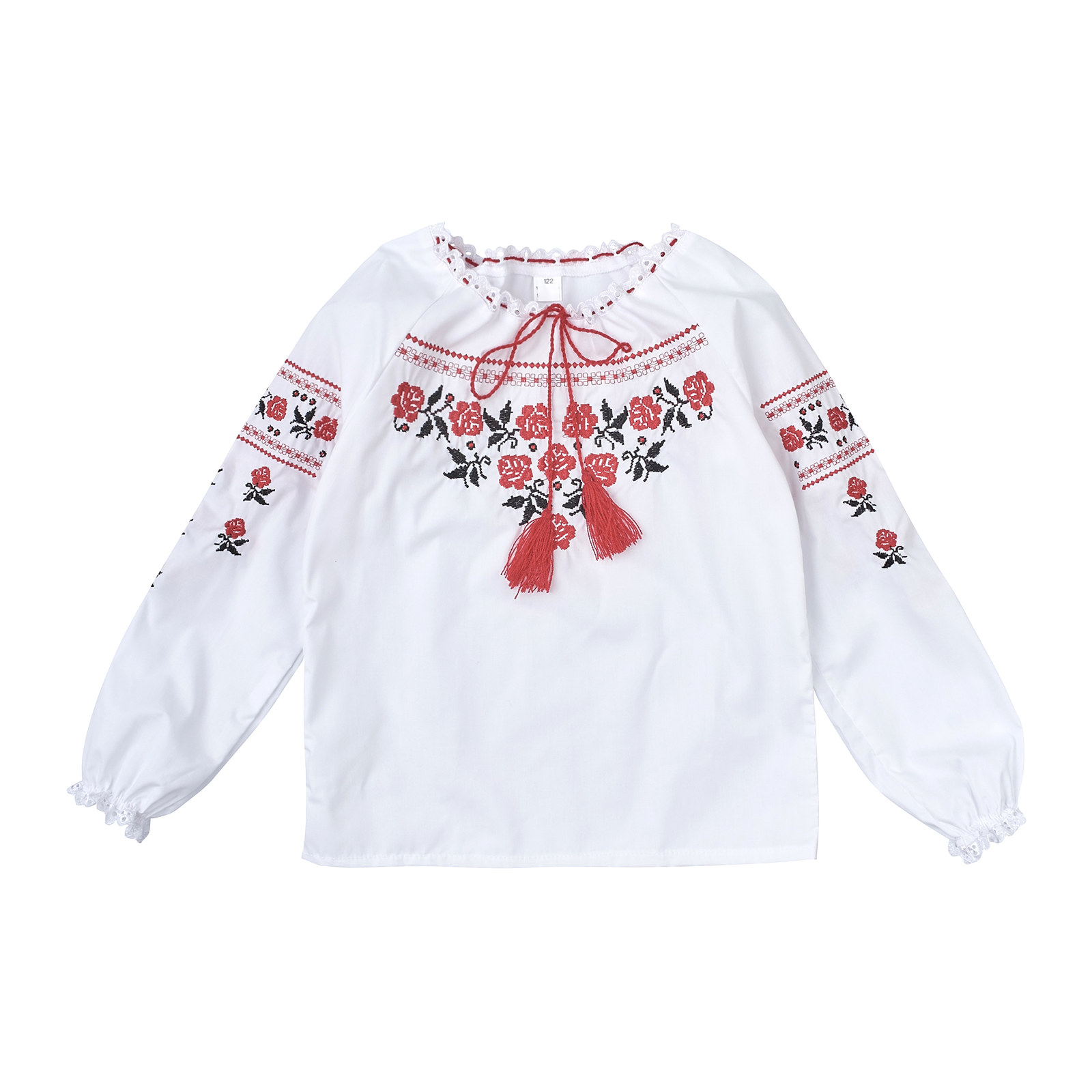 Вишита сорочка для дівчинки з червоно-чорною вишивкою льон