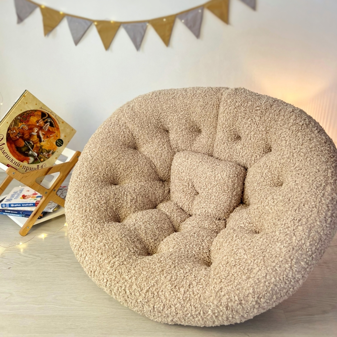 Дитяче крісло трансоформер футон безкаркасне з тканини Тедді світлий беж