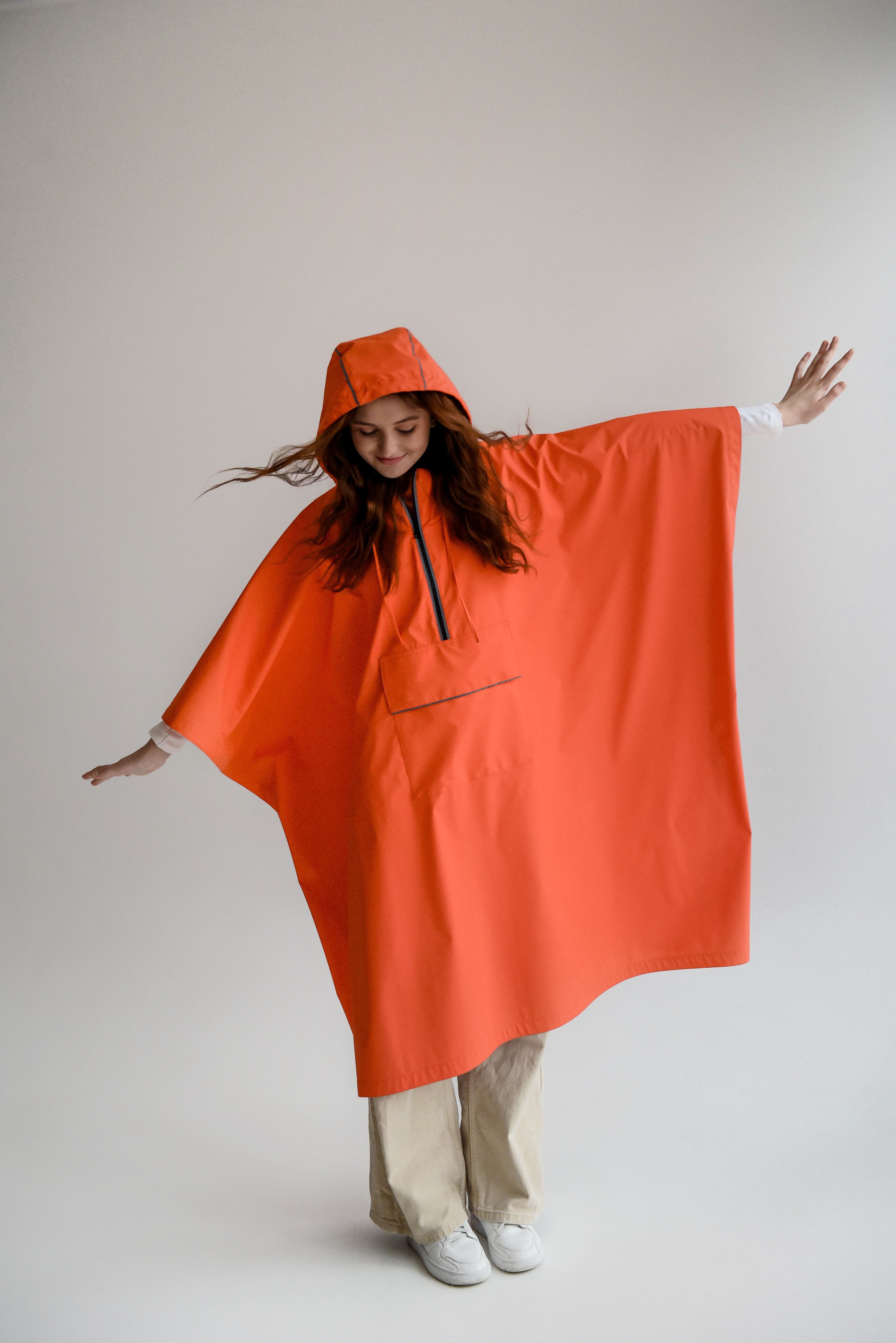 Unisex orange Designer Poncho Raincoat Onesize