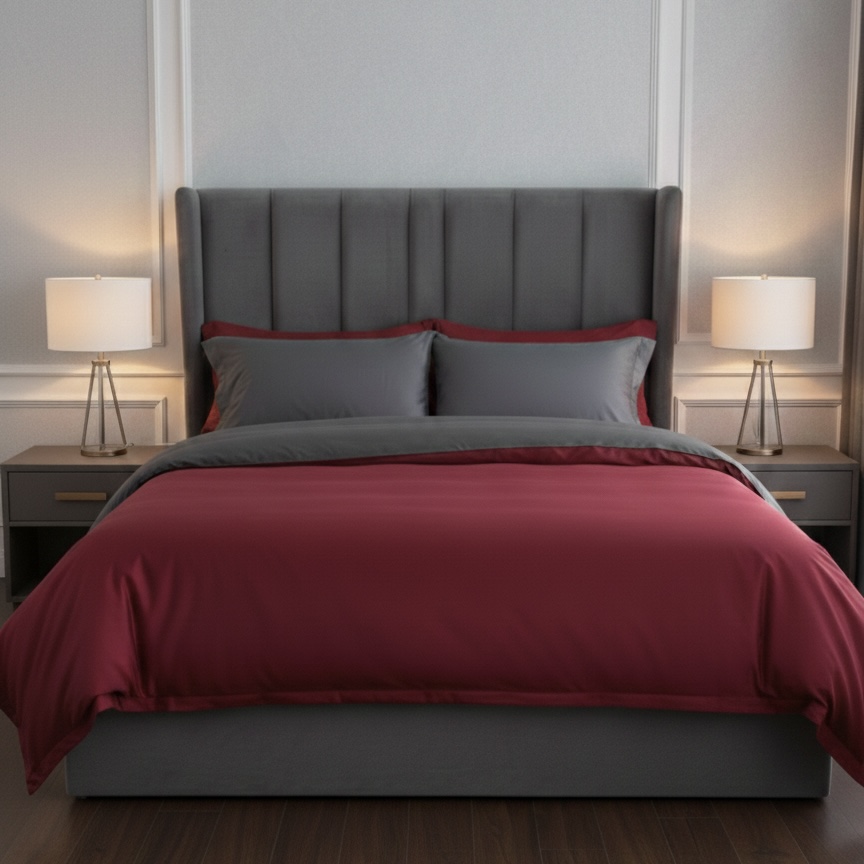 Постільна білизна з сатину, колір Wine Bordo & Anthracite