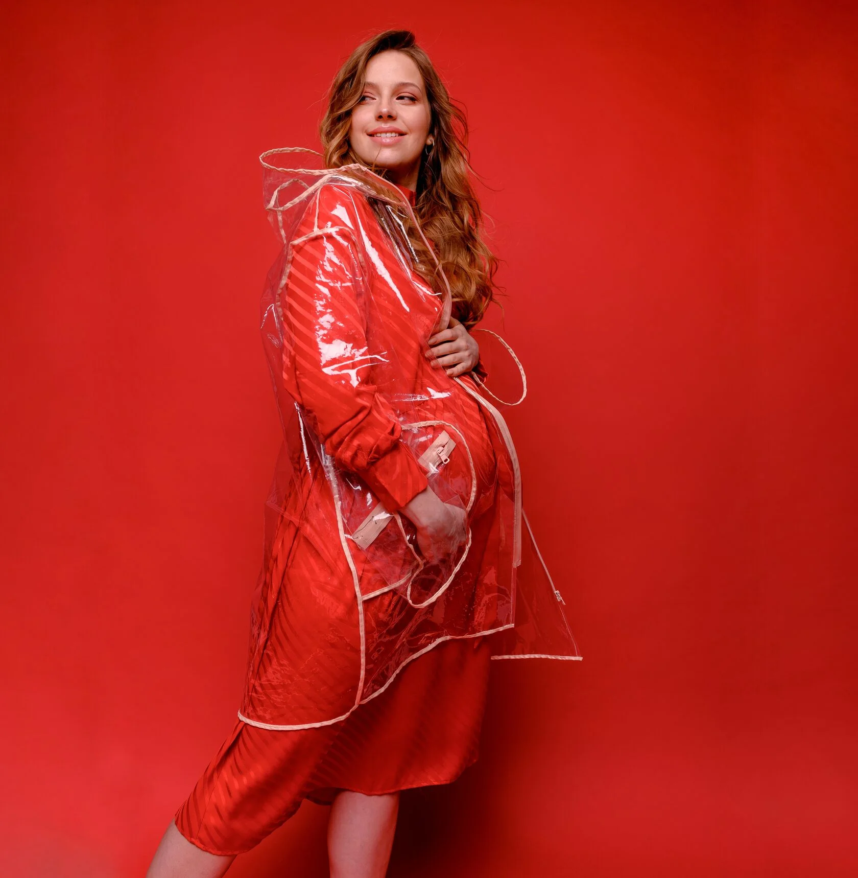 Transparent Designer Raincoat Beige edging