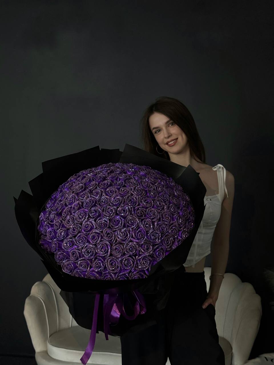 Фіолетовий букет на 151 троянду з блискітками💜✨