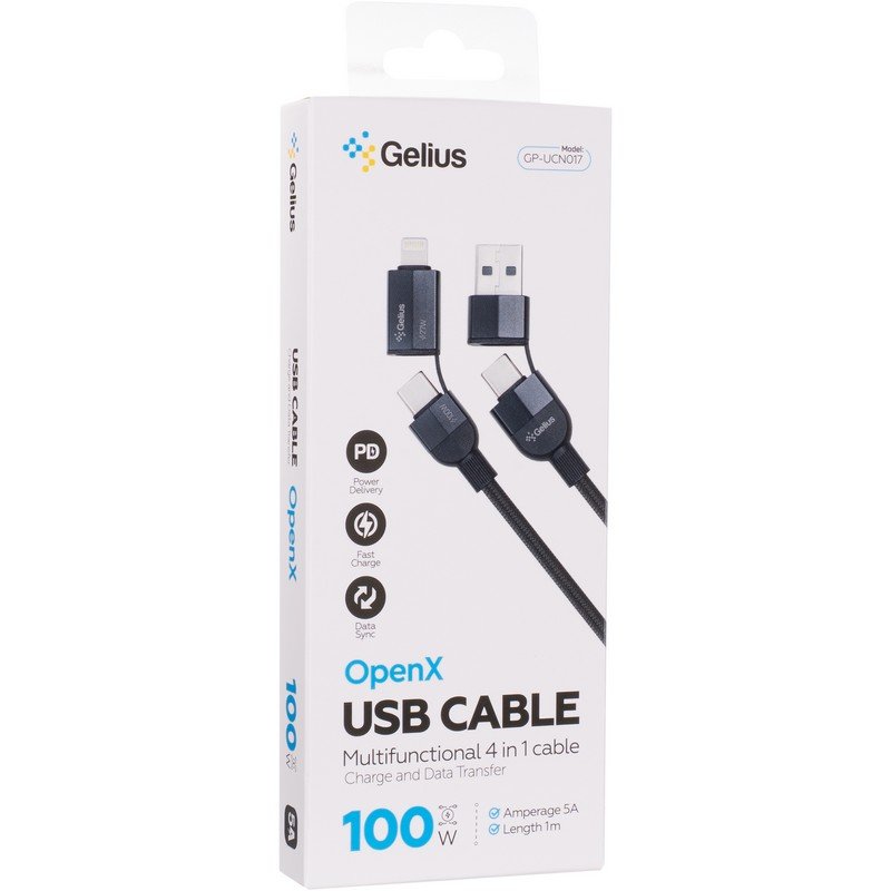 Кабель USB Gelius OpenX GP-UCN017 4in1 100W Black