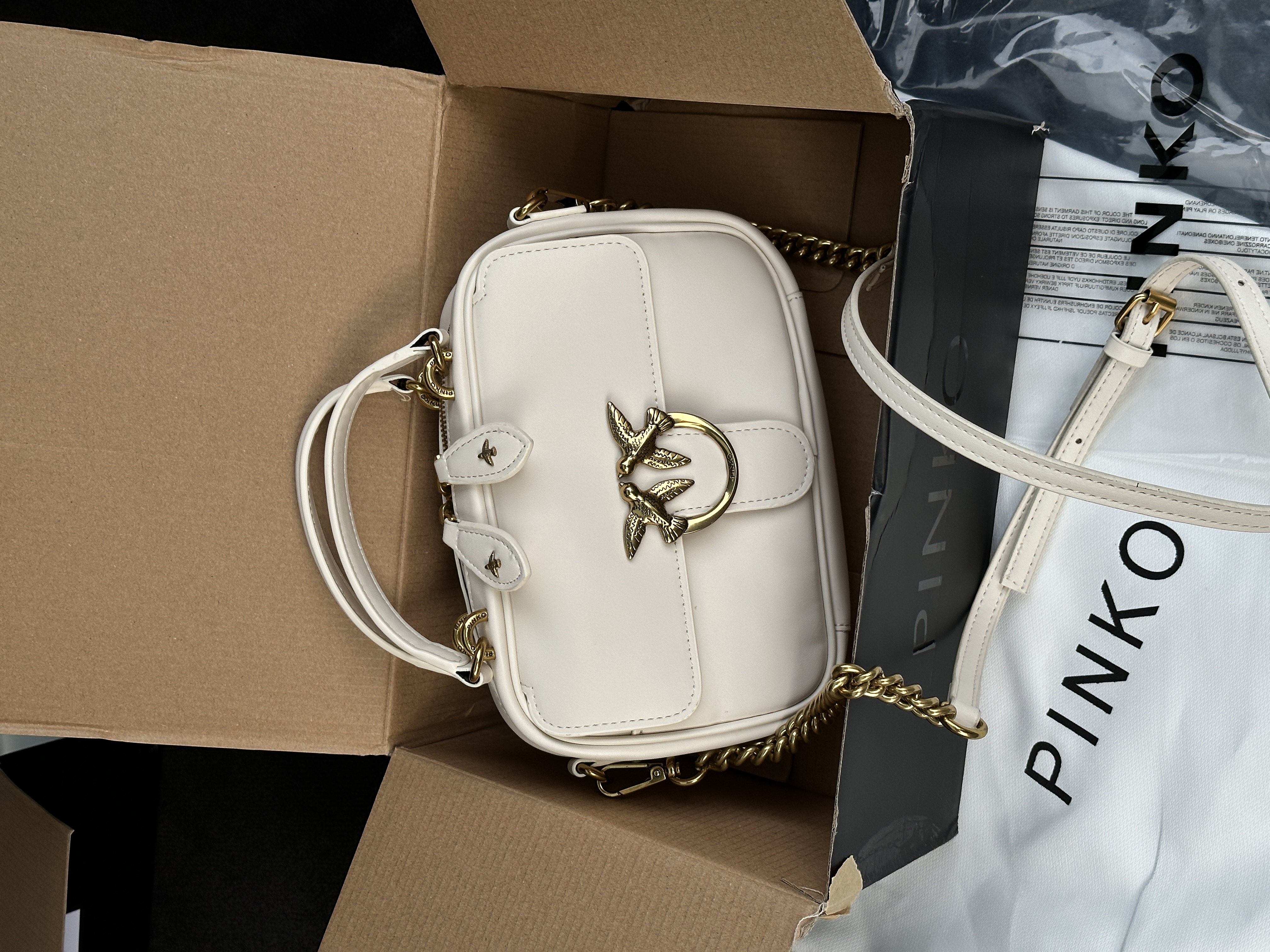 Pinko Square Simply Mini Calfskin Bag Cream