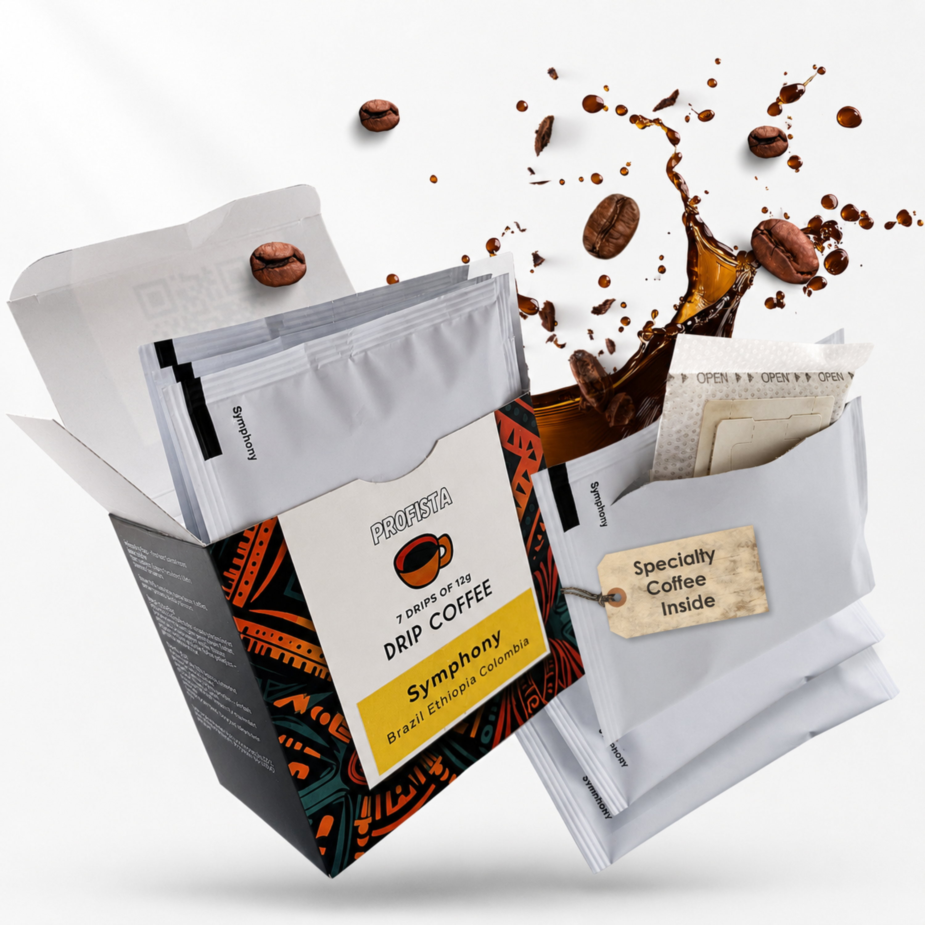 Drip Coffee Symphonia | Premium Gemahlener Arabica-Kaffee | Blend Brazil Ethiopia Colombia 7×12 g