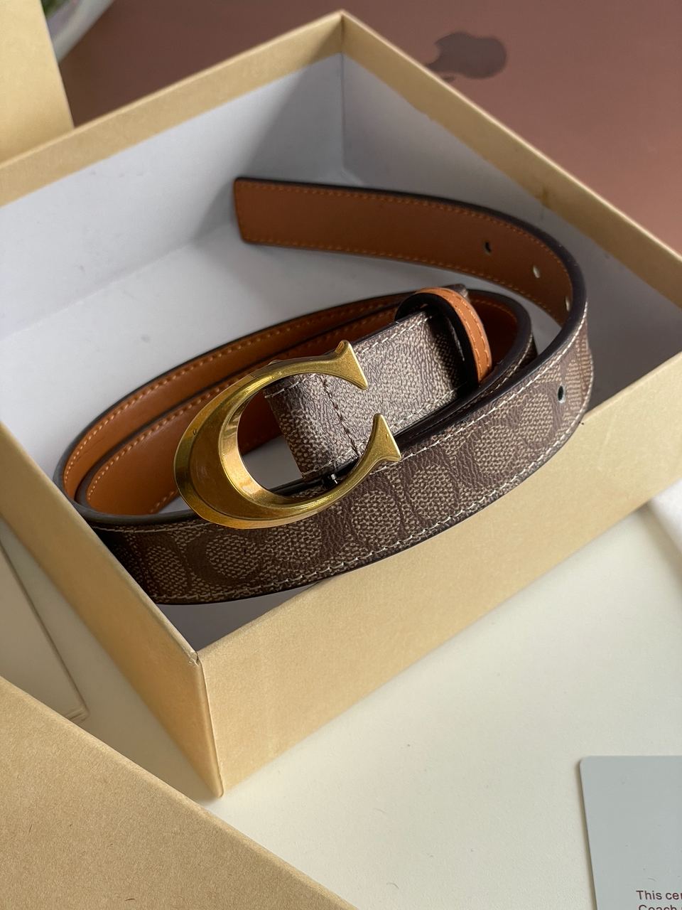 Coach Sculpted C Buckle Belt Beige