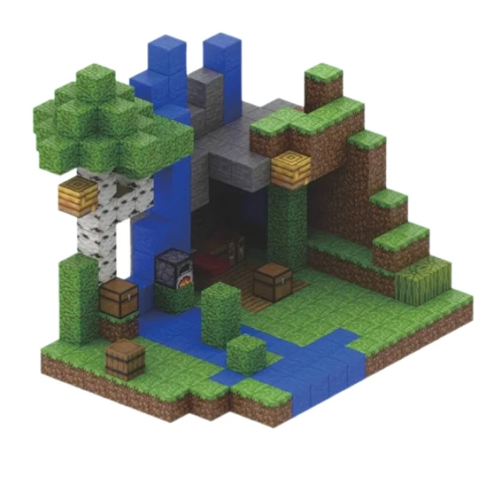 Печера зі скарбами та водоспадом 300 дет. | Дитячій магнітний конструктор в стилі Minecraft