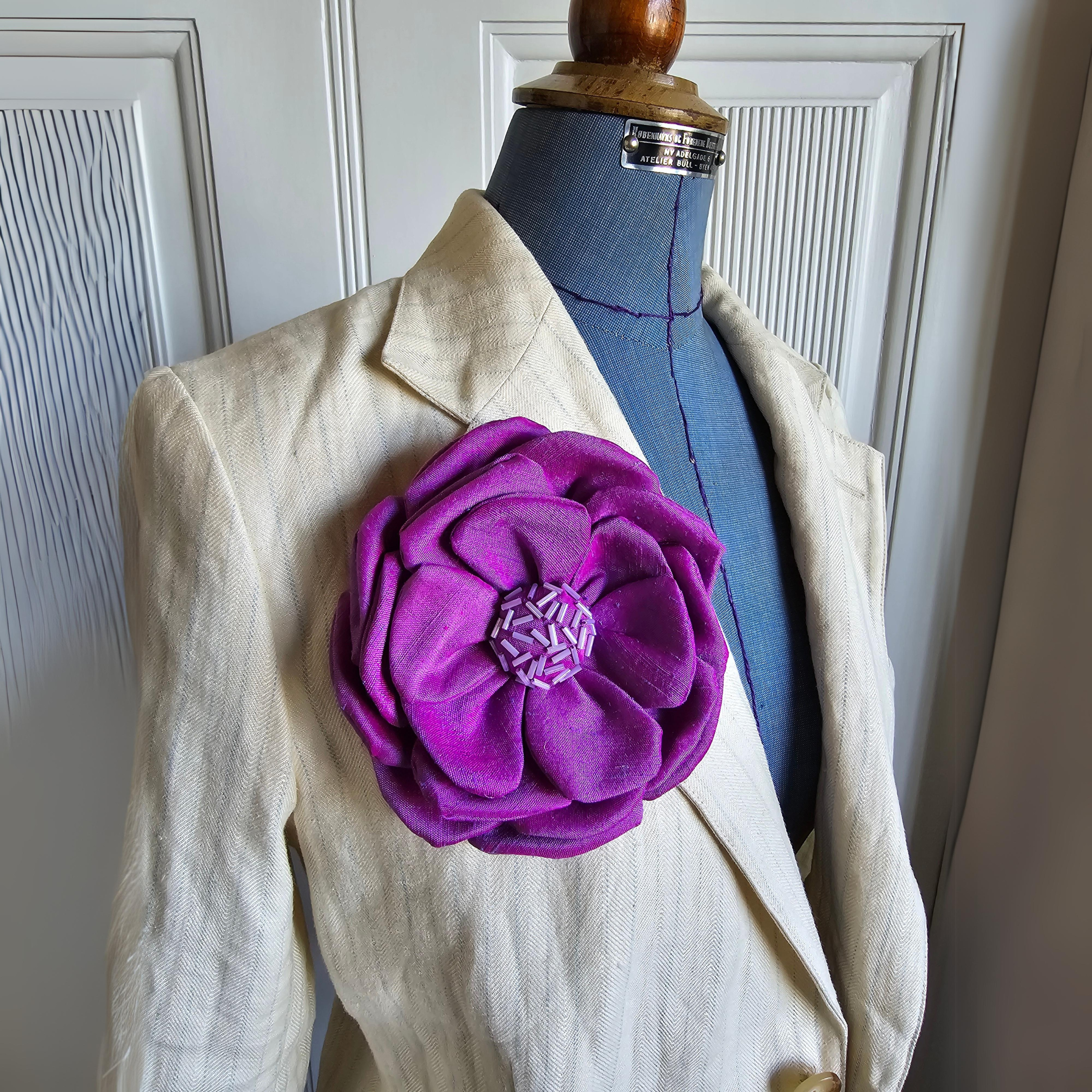 Silk Flower Brooch Purple