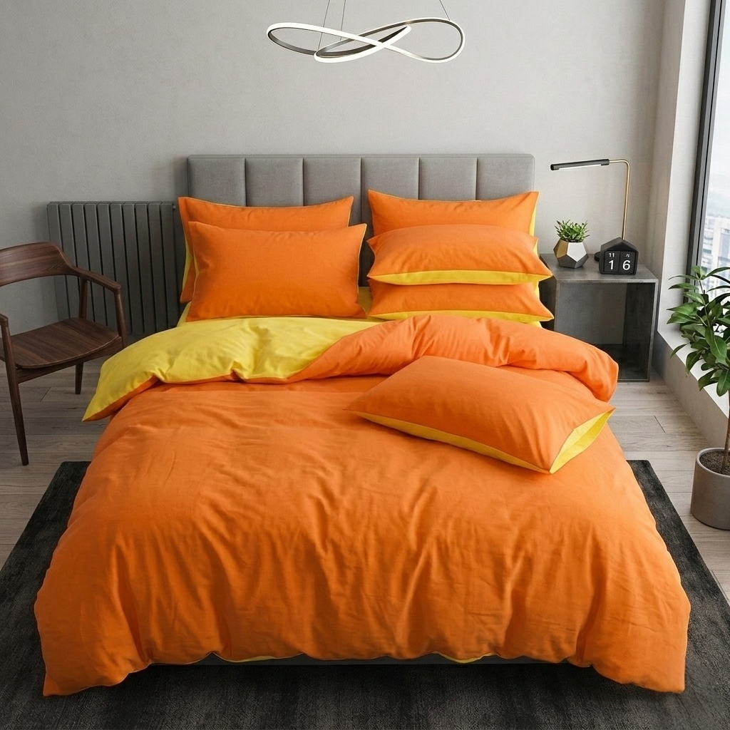 Постільна білизна з ранфорсу, колір Помаранчевий&Жовтий