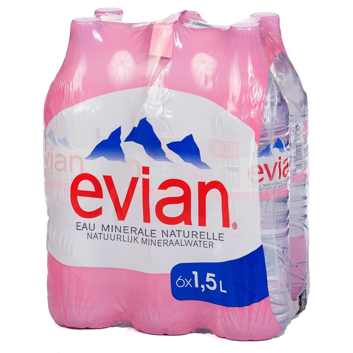 Evian 1.5 l. 6st. 6.00€.