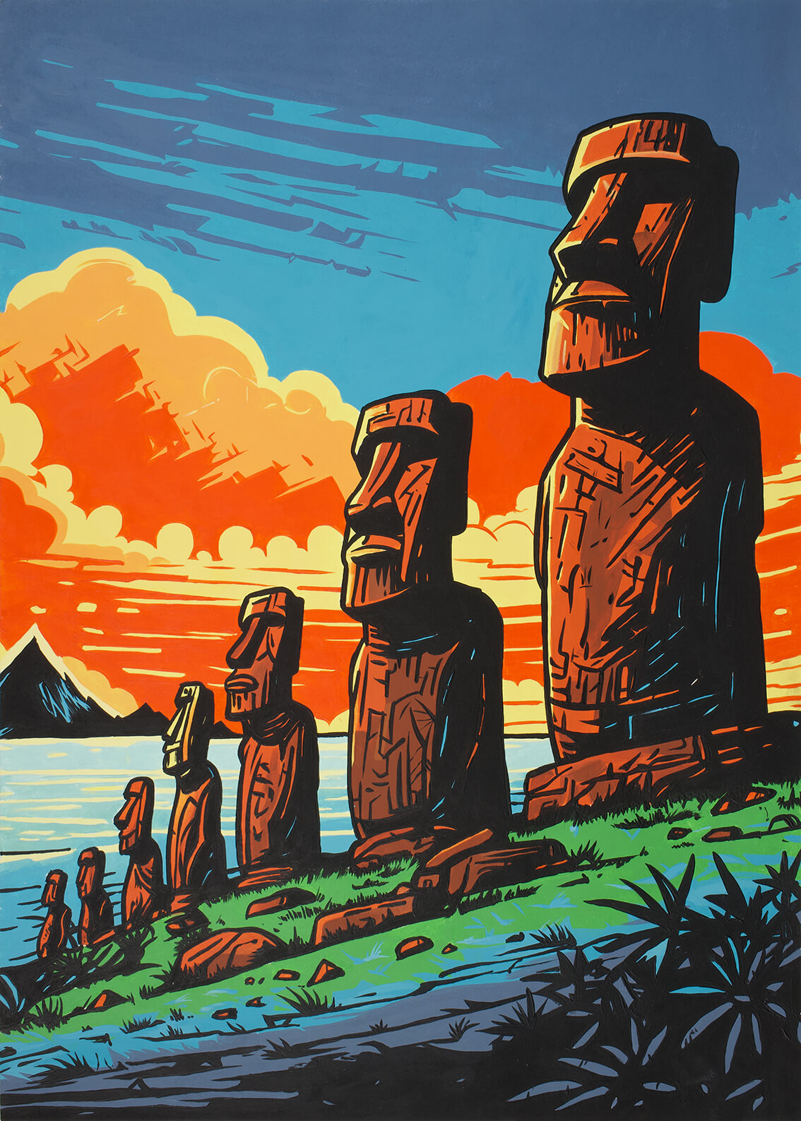 Moai, 42x30 cm original acrylic painting on paper