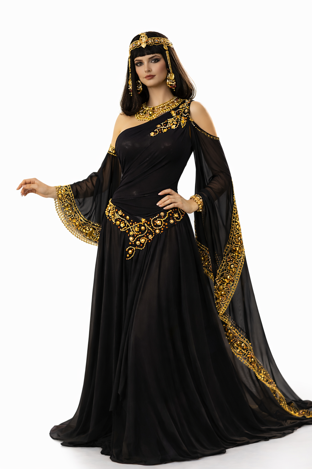 Black american smooth ballrom dress with embroidery