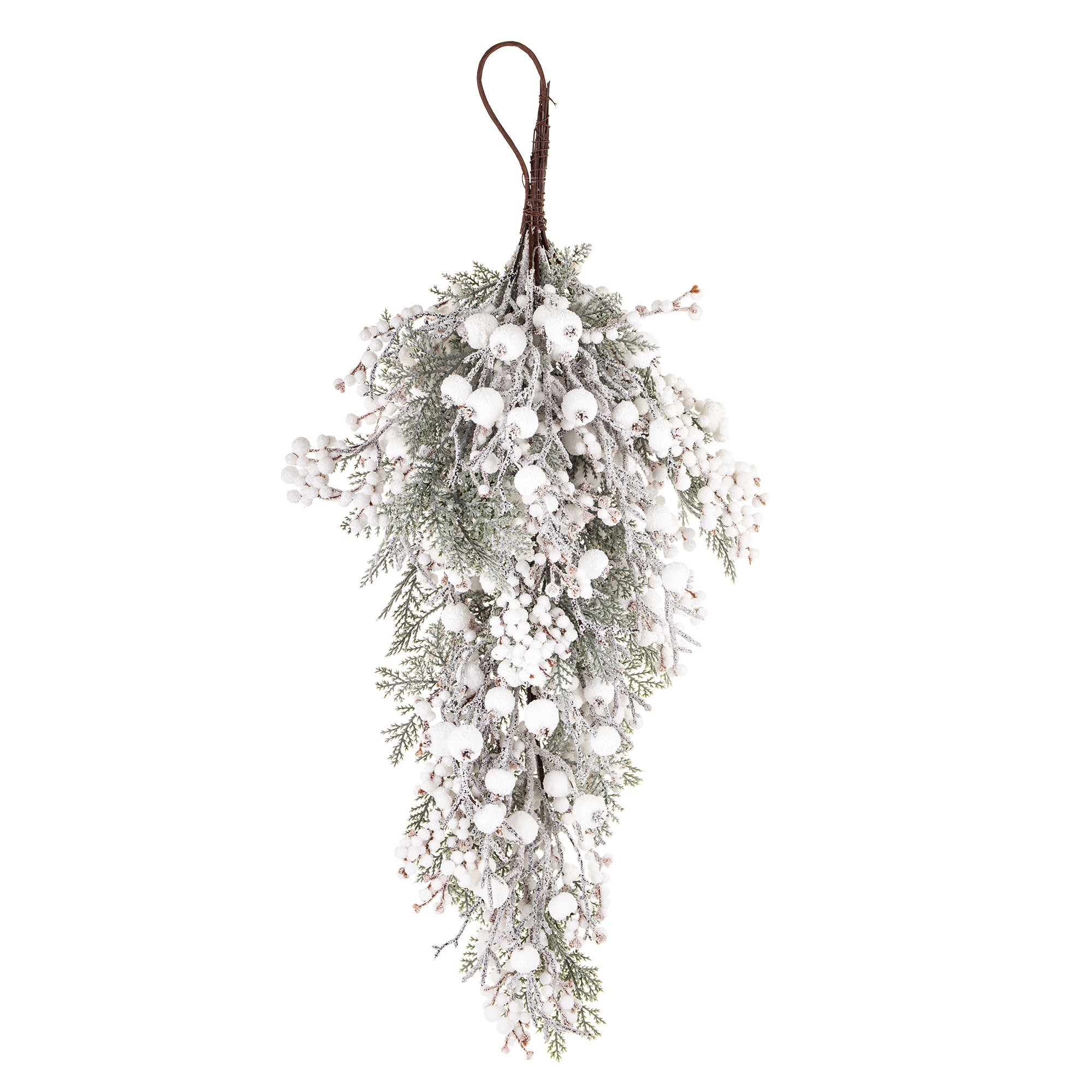 Срібна новорічна гілочка з зеленими листочками 65×31×15 см