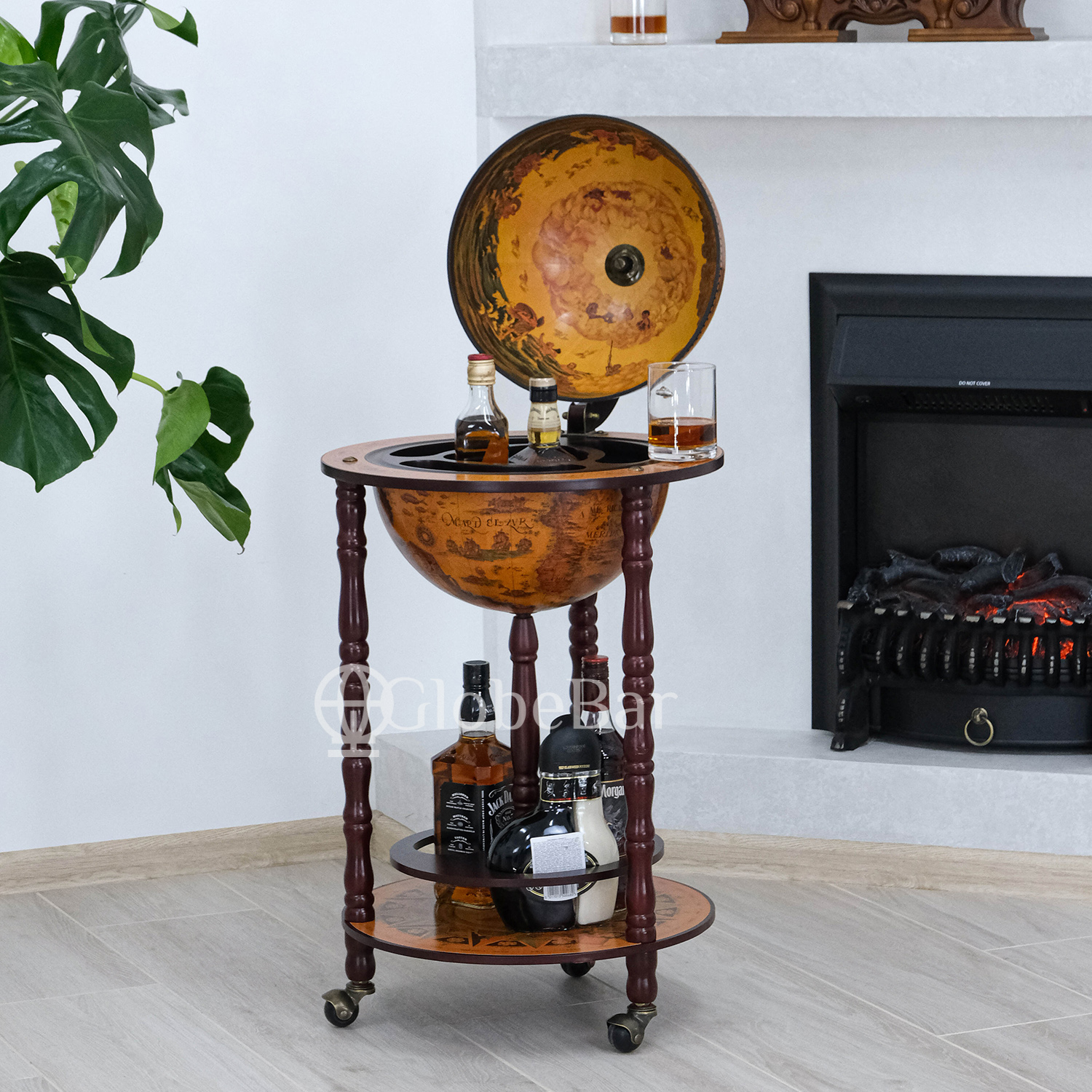 Глобус напольный на 3 бутылки, диаметр 33 см, коричневый (44 х 44 х 88 см), 33001R