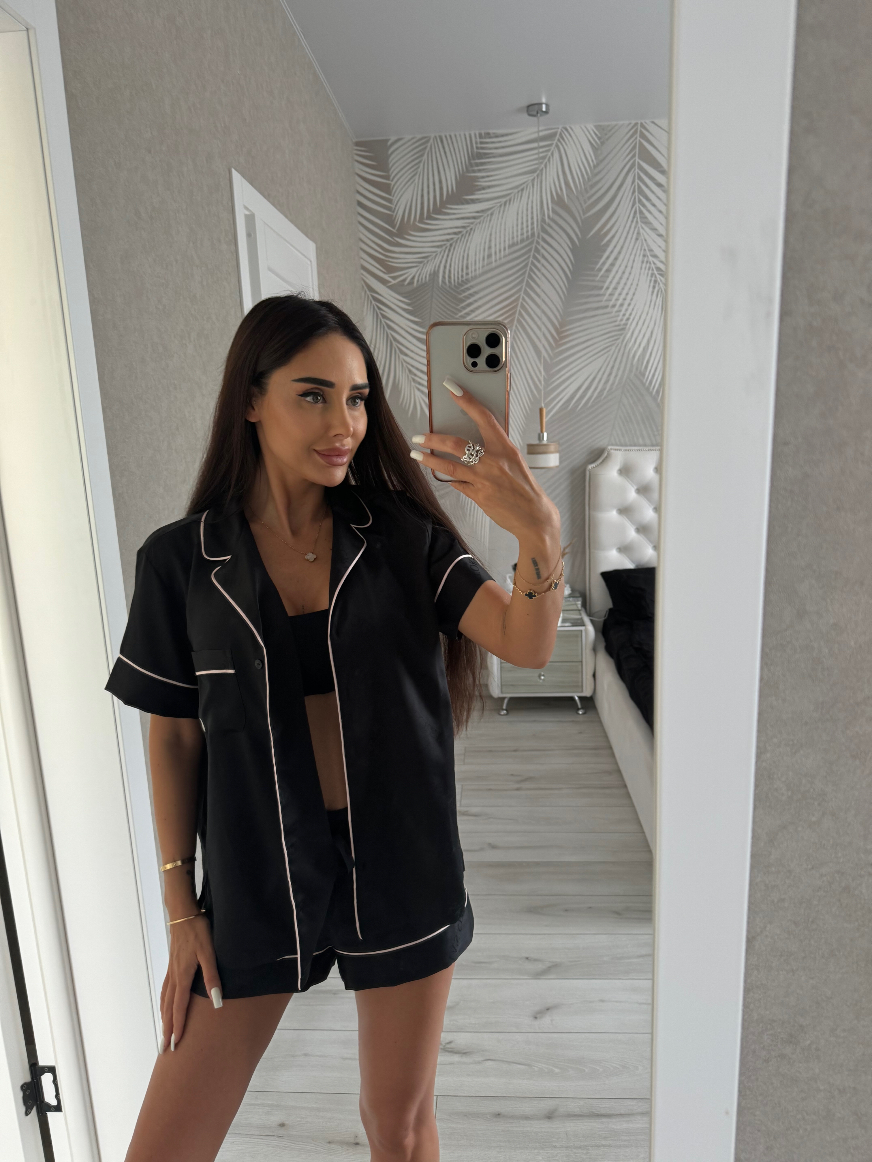 Піжама сатинова Satin Short Pajama Set Black від VS