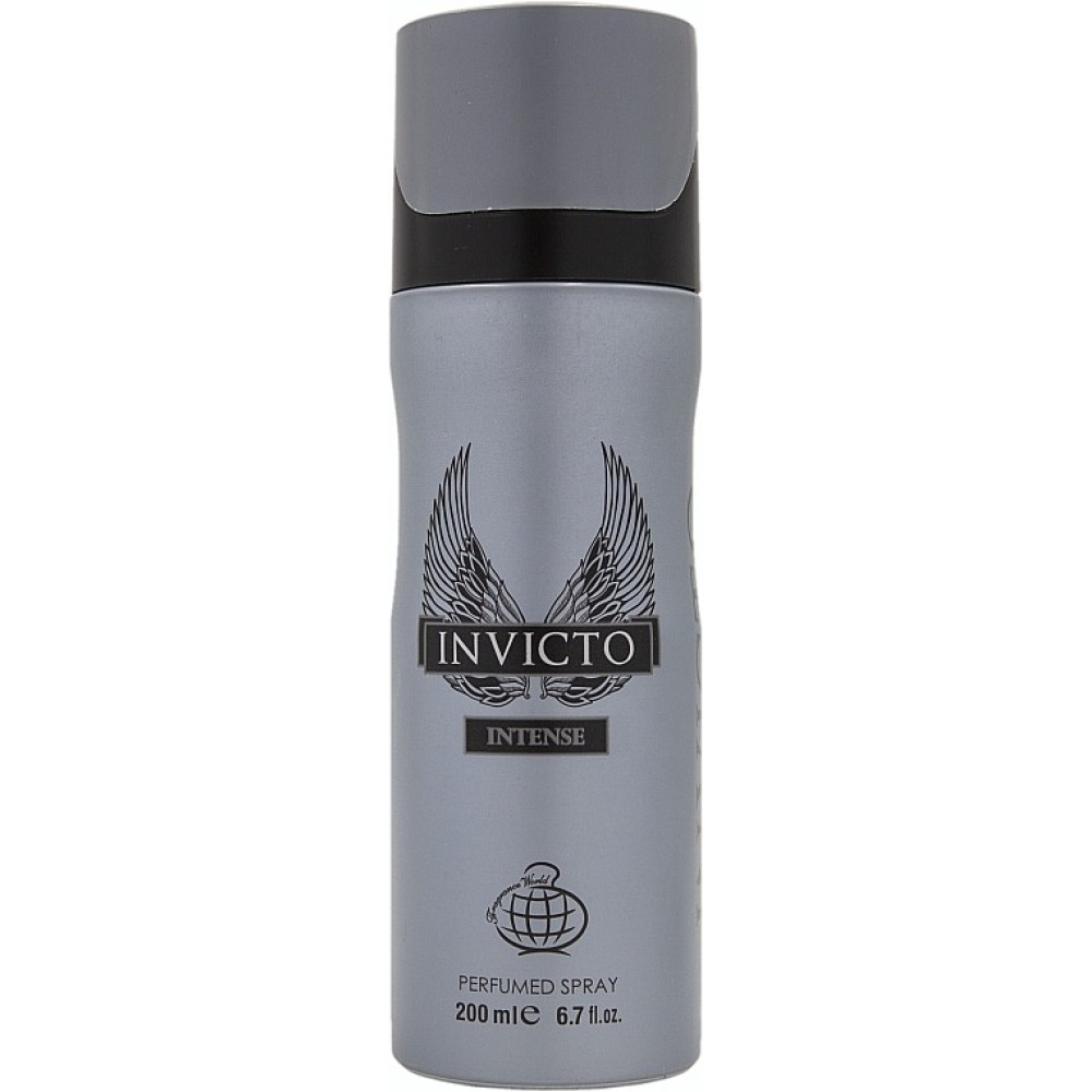 Парфумований дезодорант-спрей для чоловіків, 200 мл — Fragrance World Invicto Intense.