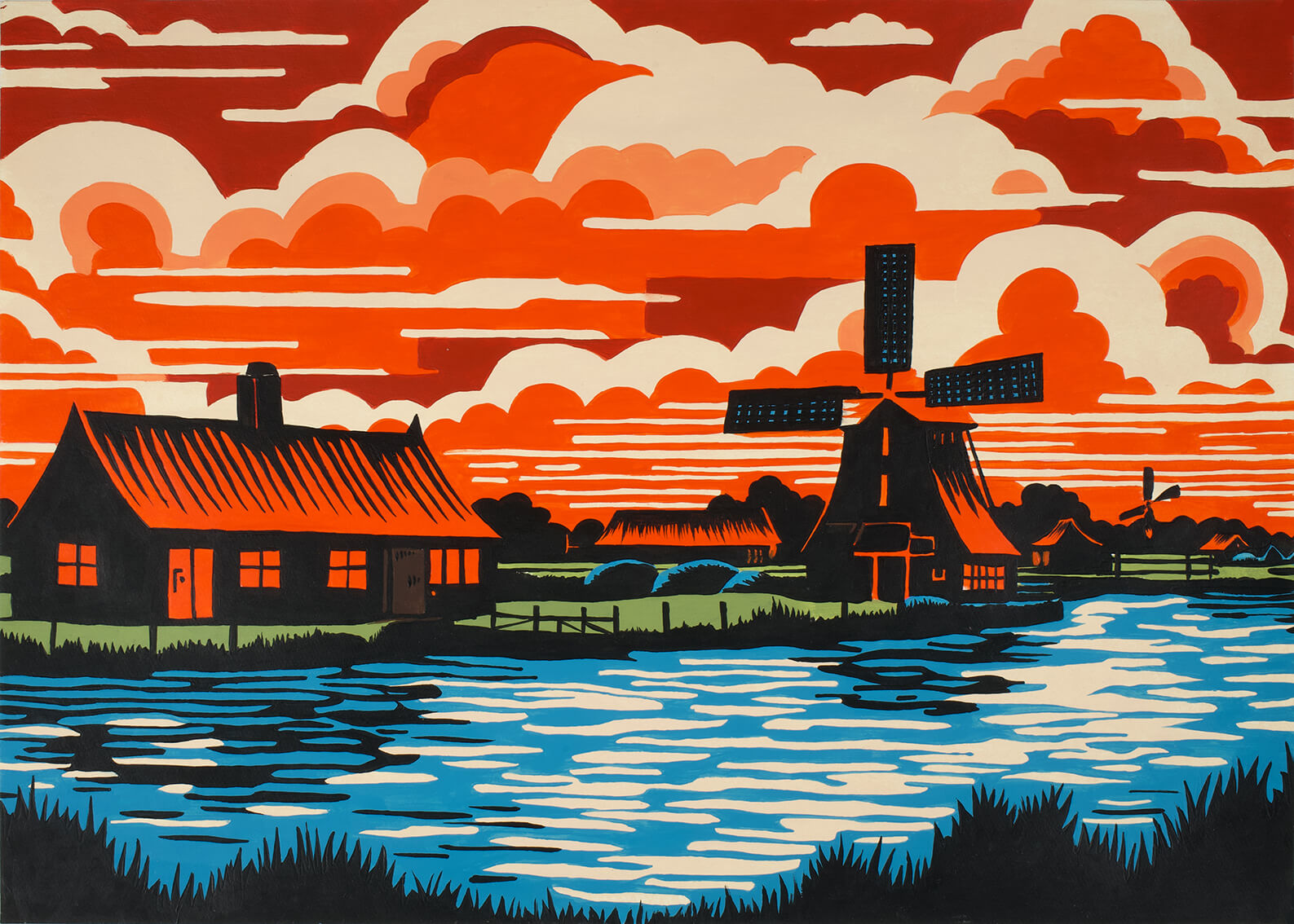 Dutch Sunset, 30x42 cm original acrylic painting on paper