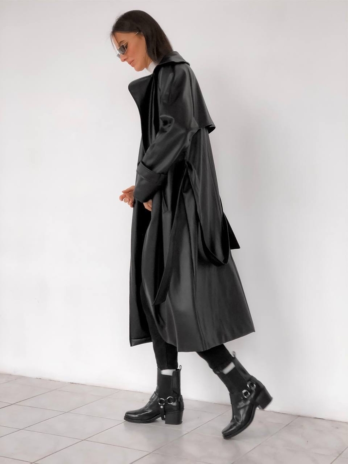 Leather trench coat - Black