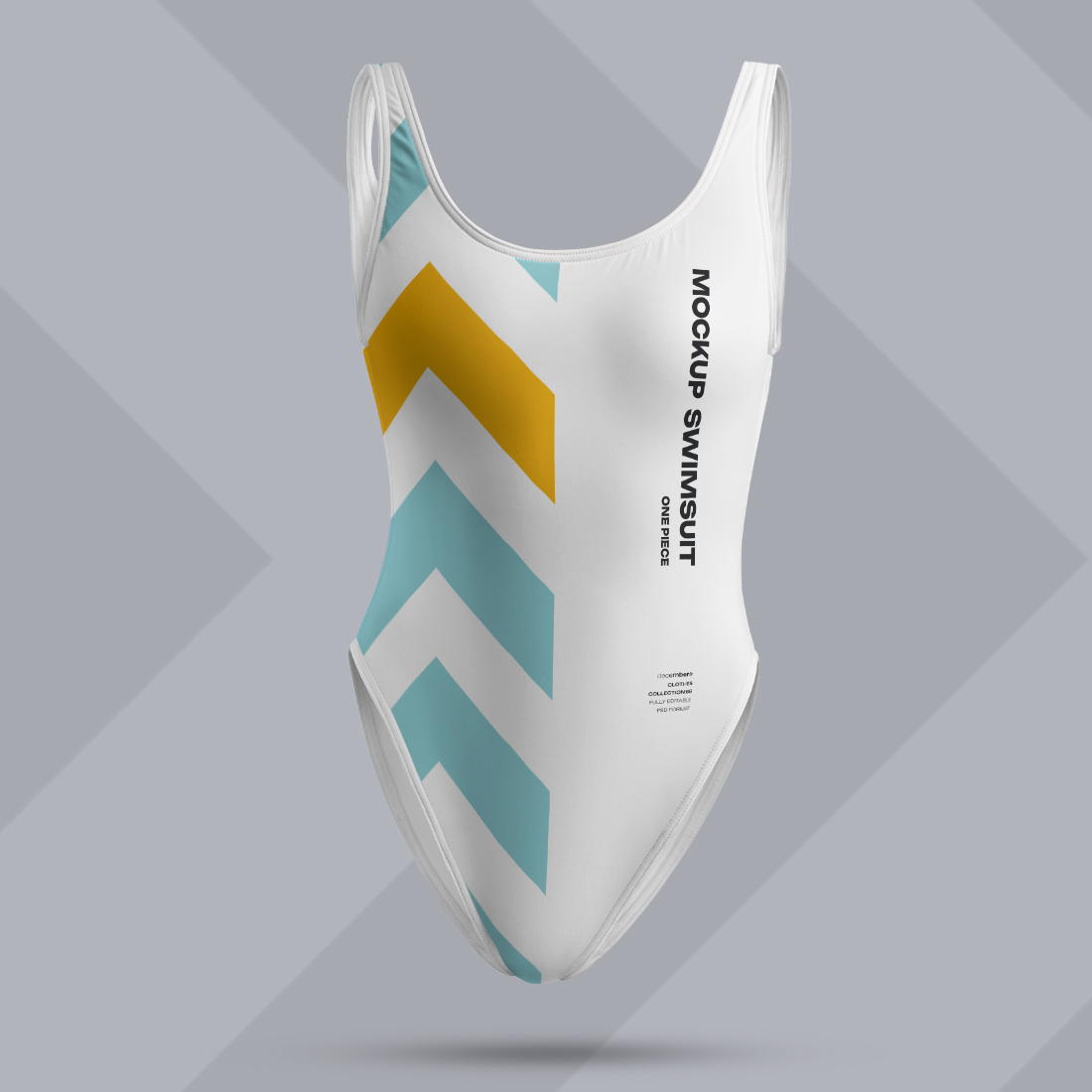 4 Mockups of a One Piece Sports Women's Swimsuit. 3D Style