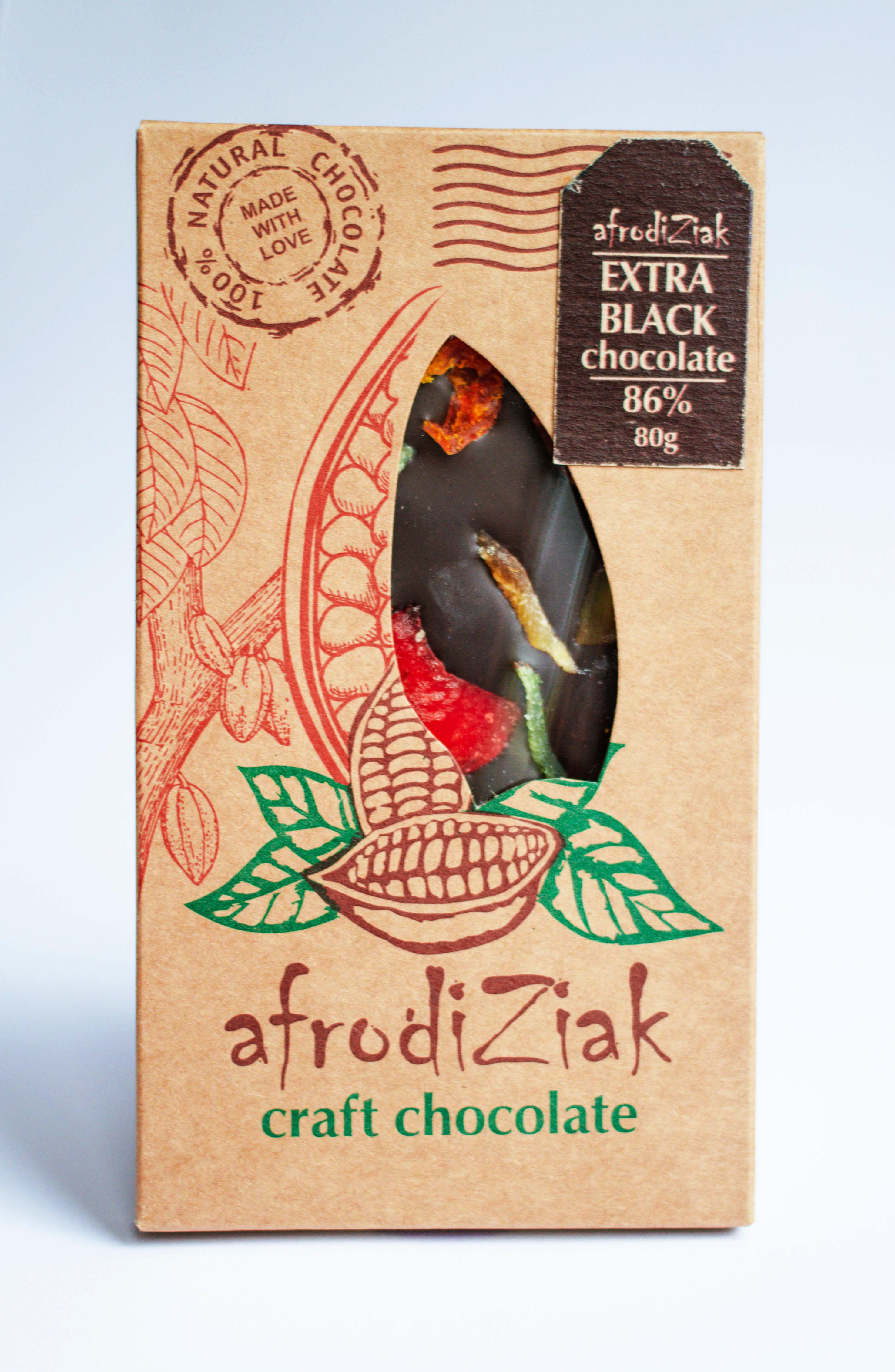 Екстра Чорний Шоколад 85 % з цукатами. ТМ Afrodiziak