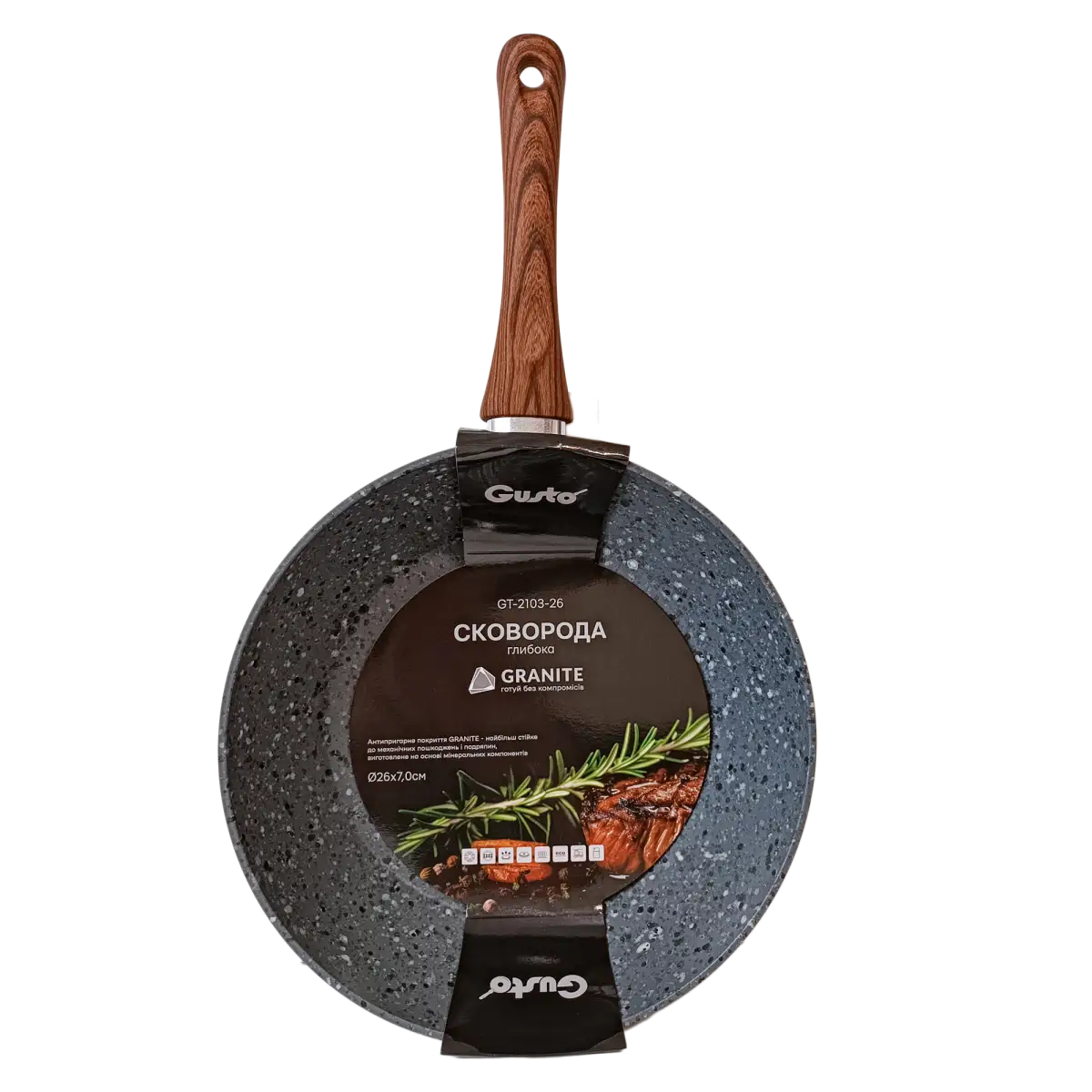 Сковорода ГЛИБОКА GUSTO, покриття GRANITE, 28х7,3 см