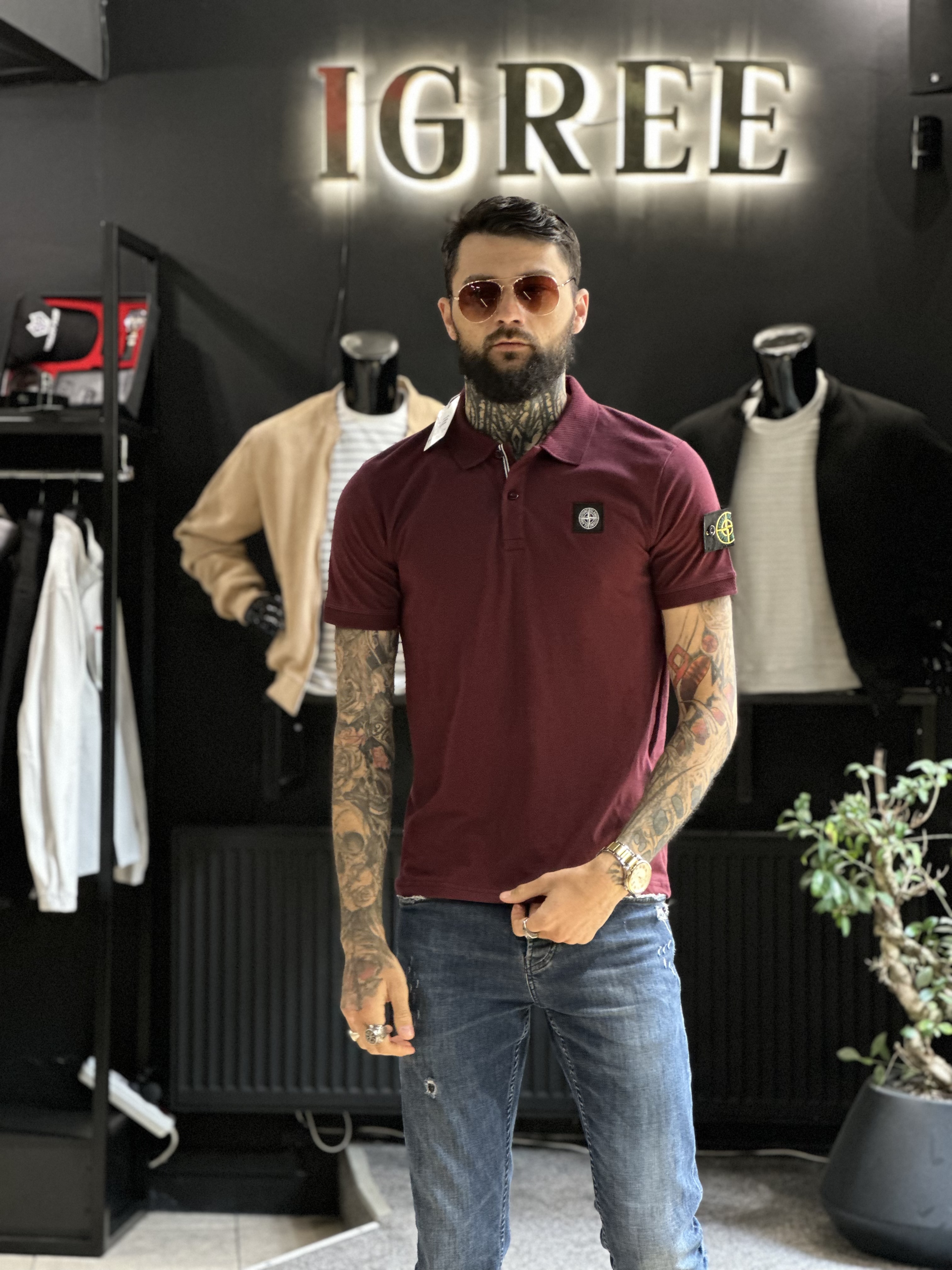 Ексклюзивна чоловіча футболка поло Stone Island burgundy: бордова, стильна універсальна футболка. Офіційний сайт