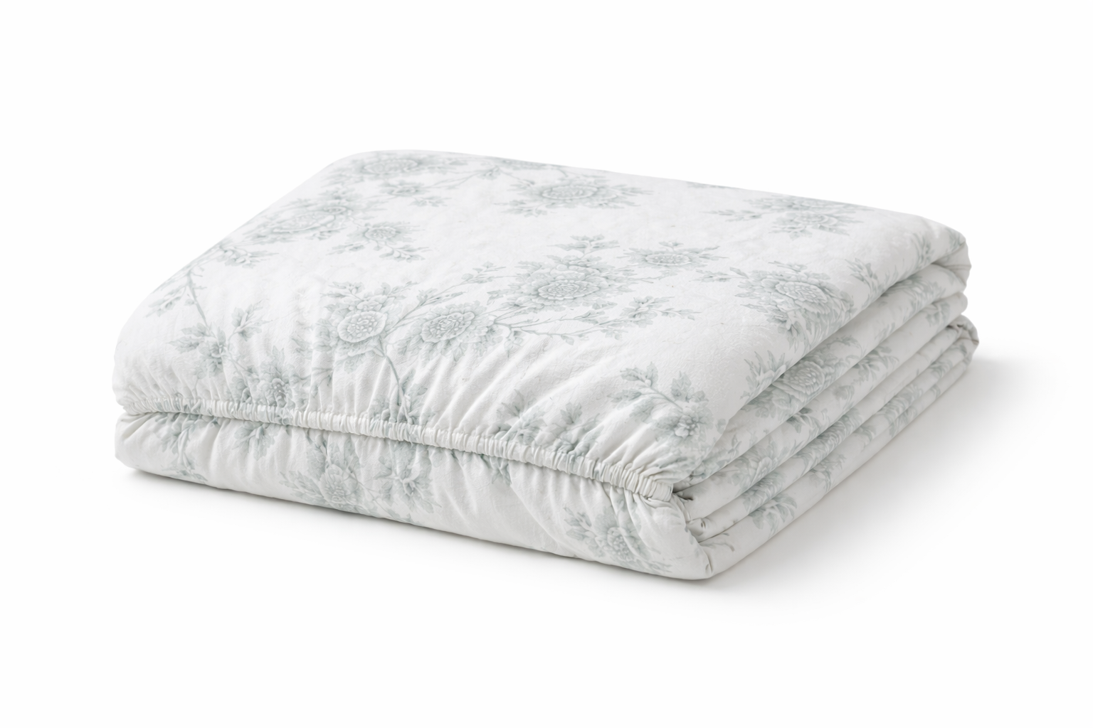 Простирадло на гумці ранфорс принт "Зелені квіти на білому "