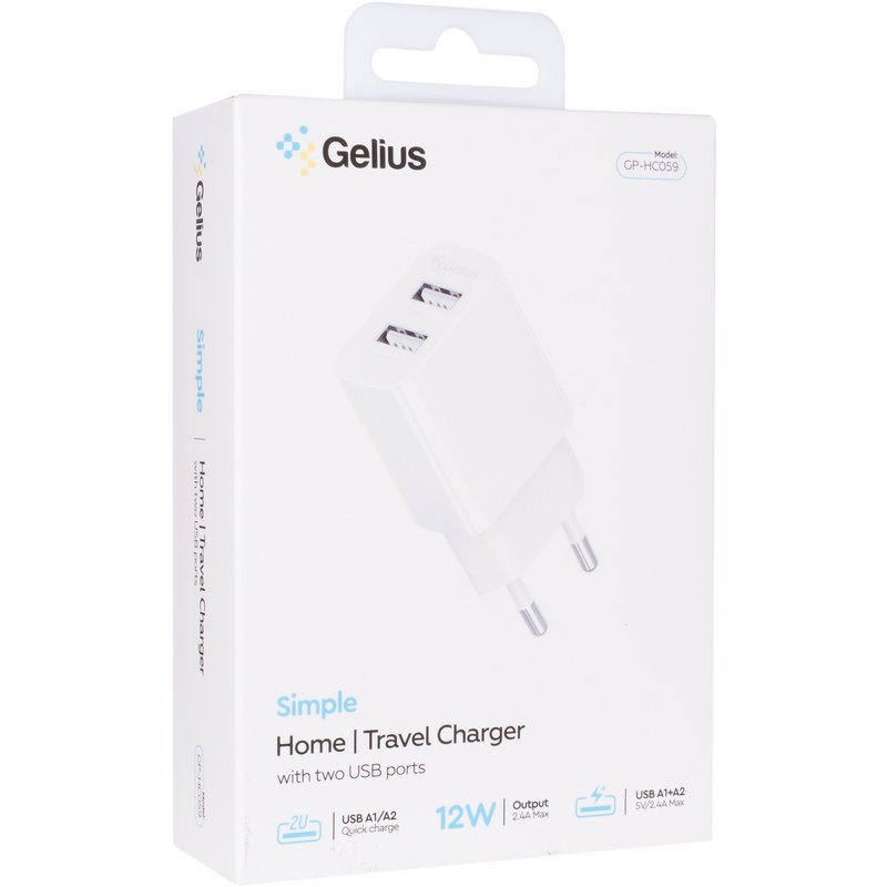 Мережевий зарядний пристрій Gelius Simple GP-HC059 2USB/2.4A + кабель Lightning White