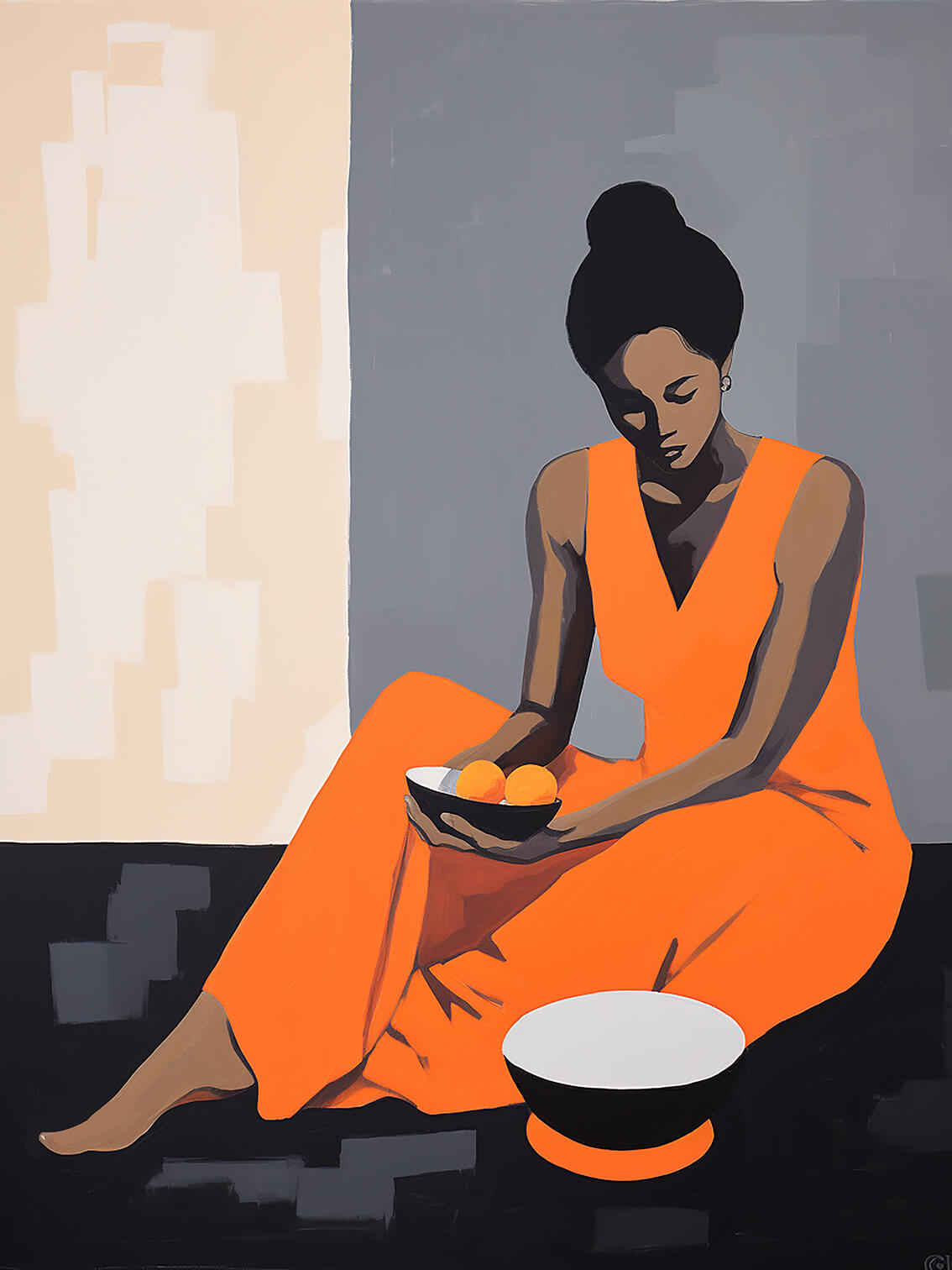 Woman with a bowl, 60x80 cm, original acrylic painting on canvas