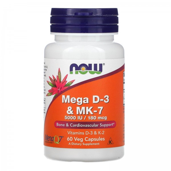NOW Foods Mega D‑3 & MK‑7 – 60 веган‑капсул