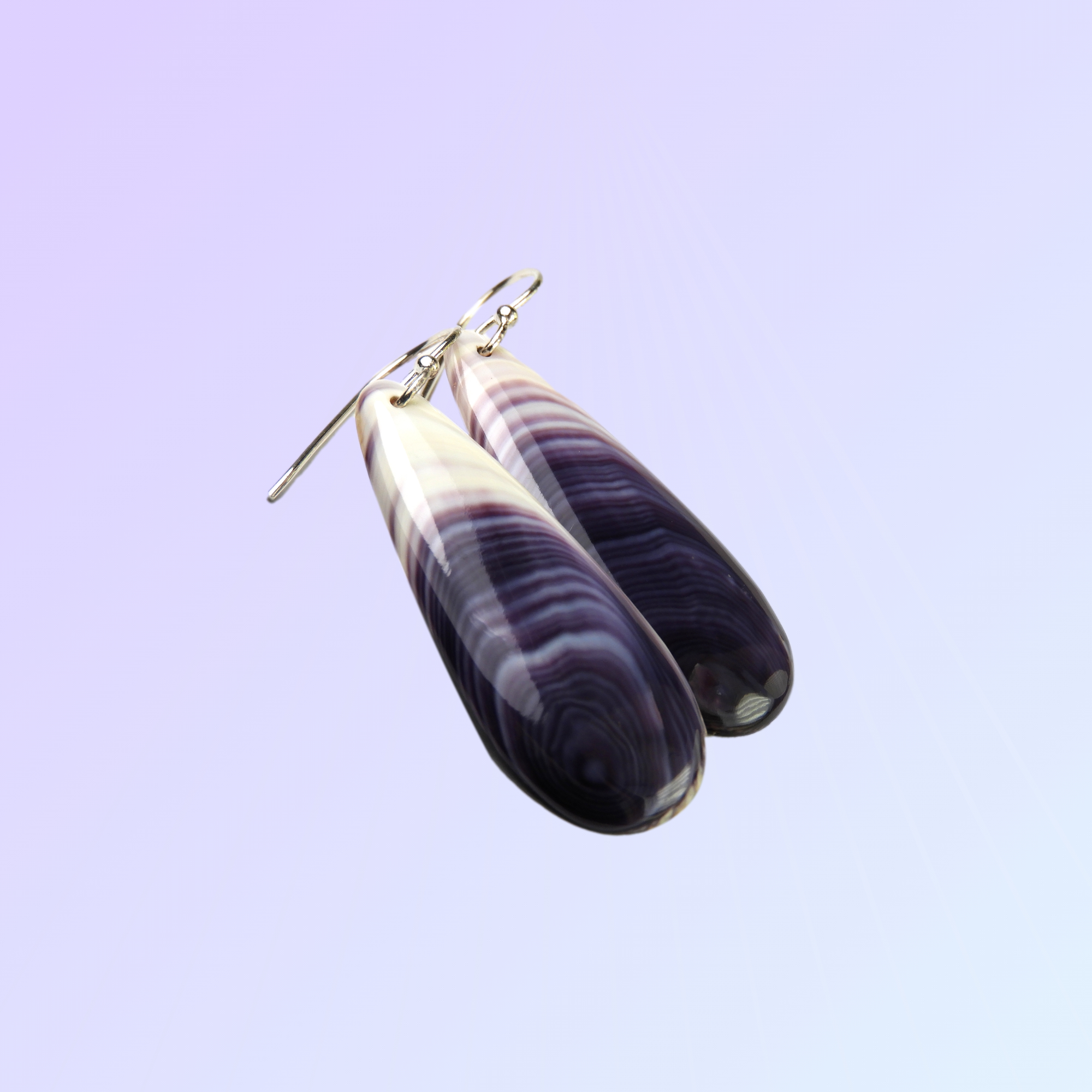 Dainty Sterling Silver Purple Wampum earrings with rubber backing