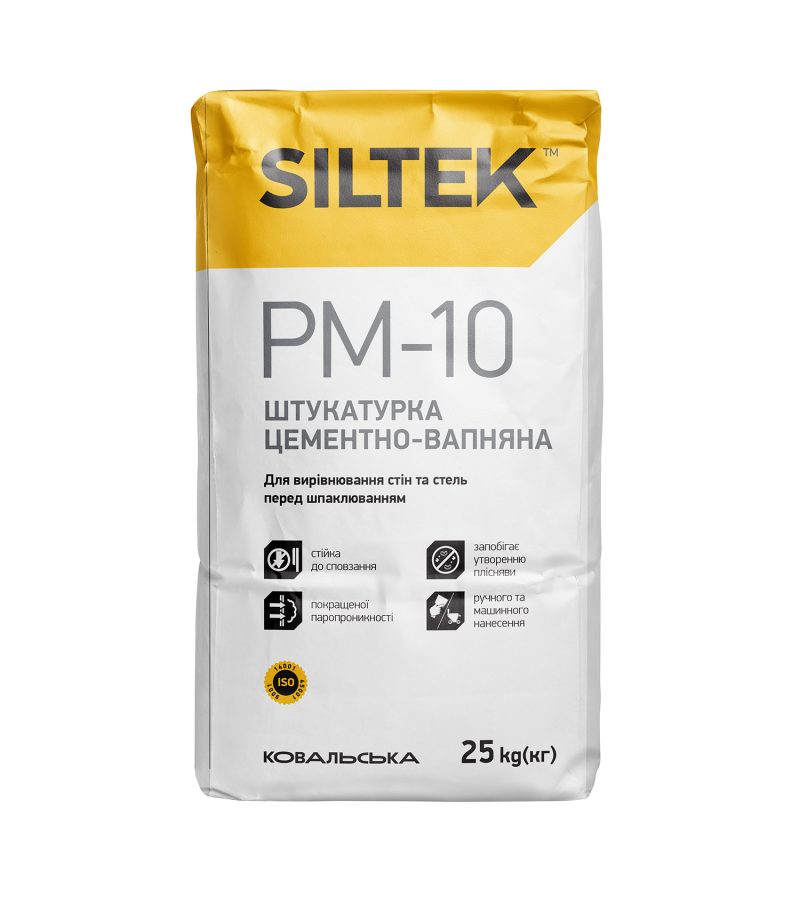 Siltek PM-10 штукатурка цементно-вапняна сіра 25 кг. Сілтек