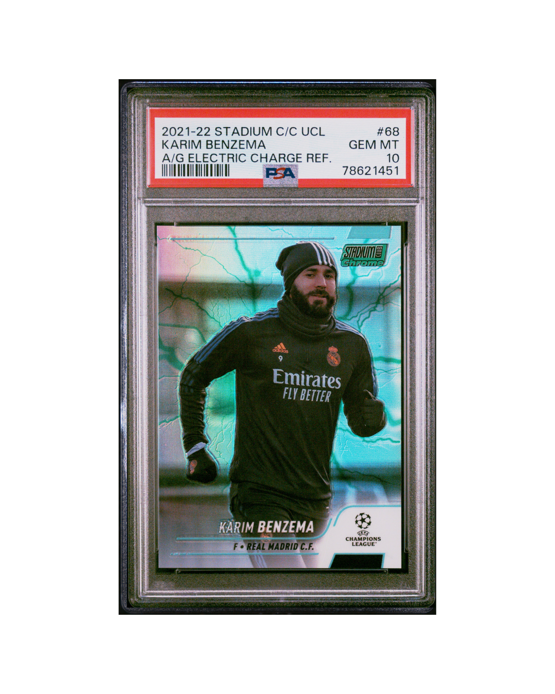2021-22 TOPPS STADIUM CLUB CHROME UEFA CHAMPIONS LEAGUE #68 KARIM BENZEMA A/G ELECTRIC CHARGE REF.