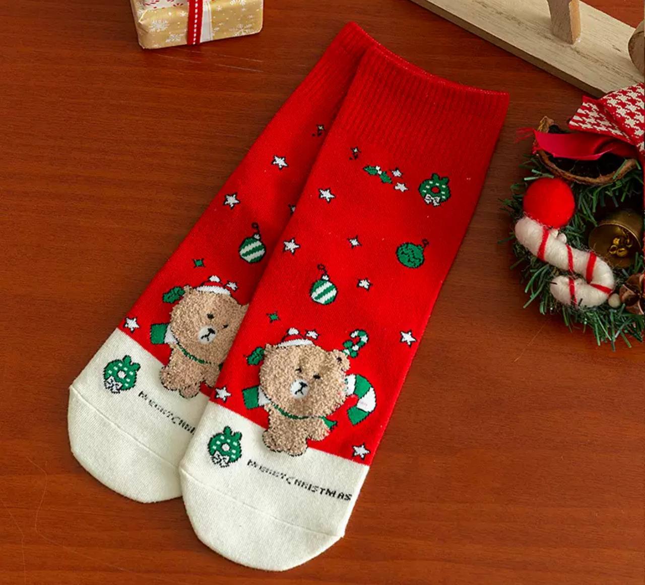 Різдвяні шкарпетки з новорічним ведмедиком, MERRY Christmas