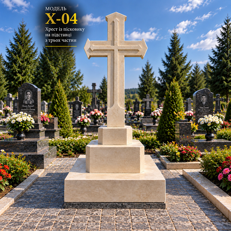 X-04 — Хрест із пісковику на підставці з трьох частин