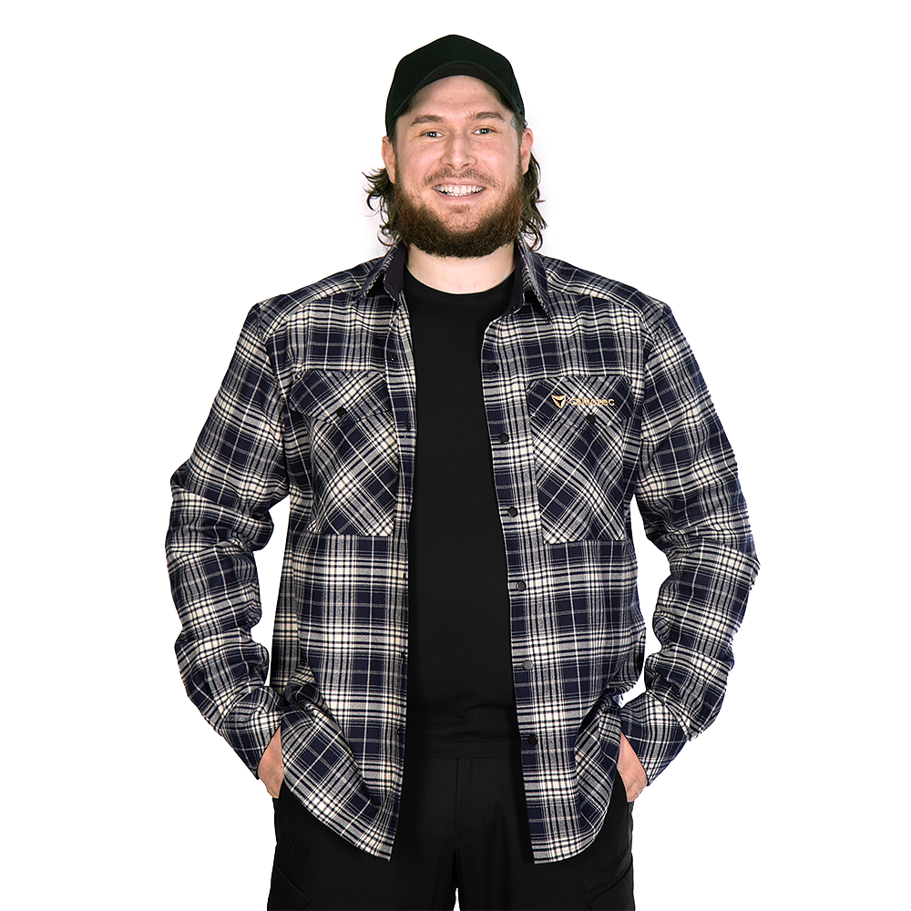 Тактична демісезонна сорочка "Буревій (Logo Tan) Navy Blue/White" від українського бренду "CAMOTEC".