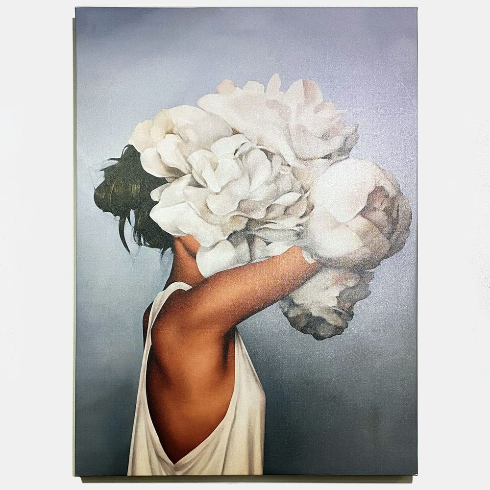 Картина Дівчина з піонами, 70x100см, тканина